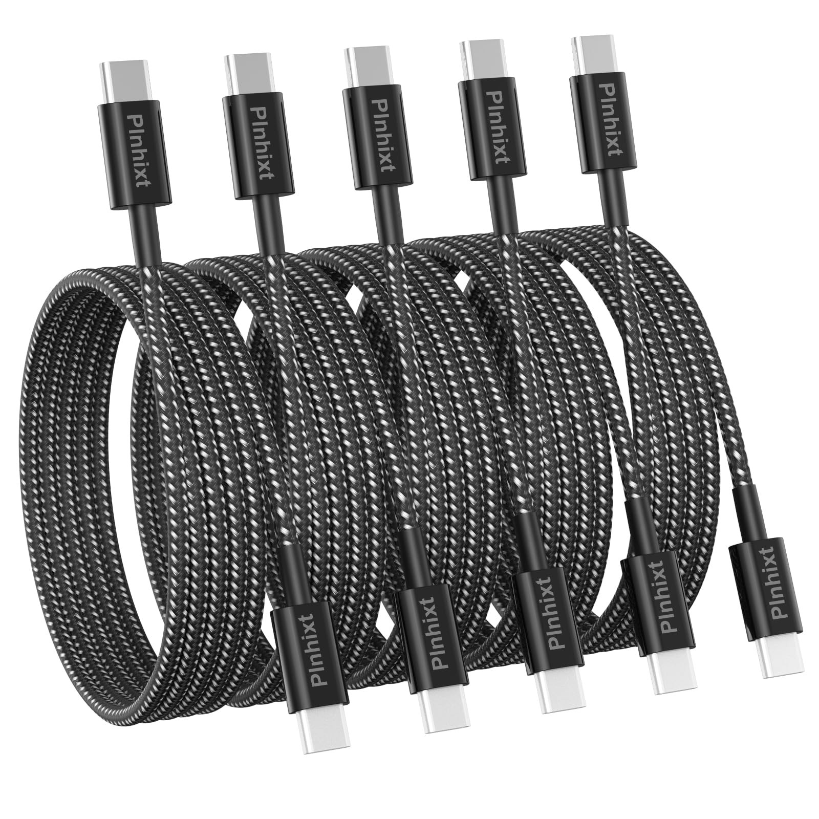 USB C to C Cable 5Pack 6FT 60W Nylon Braided Type C Fast Black and White