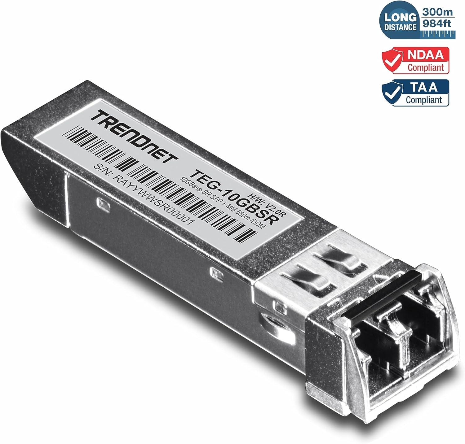 TRENDnet TEG-10GBSR 10GBASE-SR SFP+ Multi Mode LC Module 300 mwith DDM