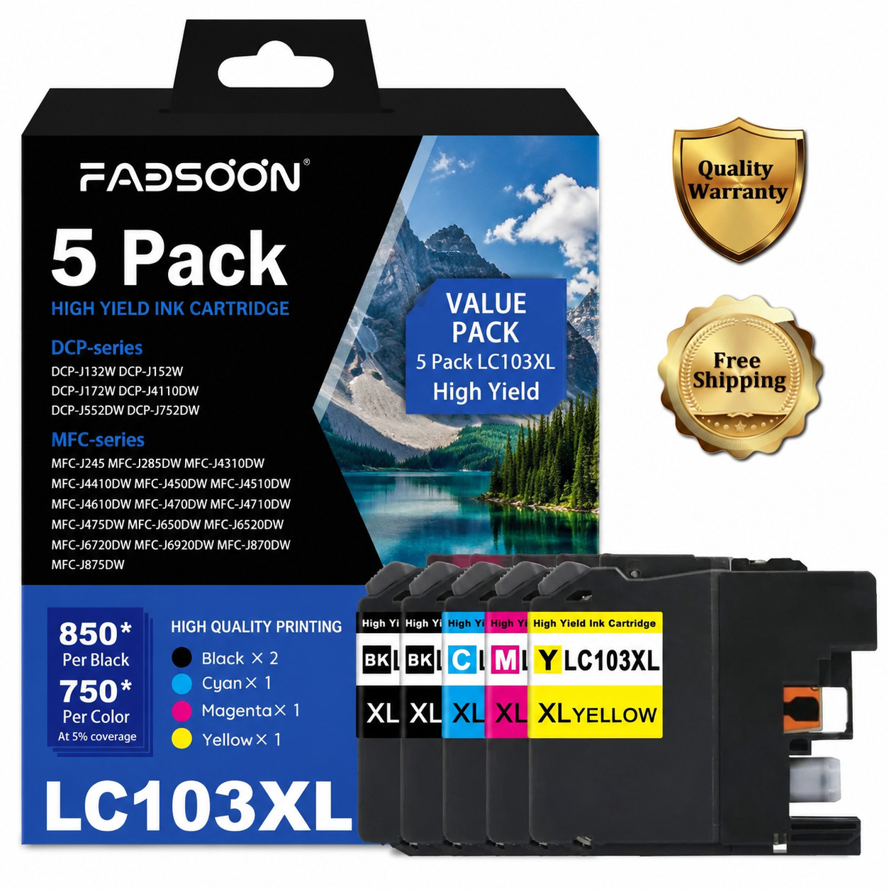 LC103XL 5PK Replacement Ink Cartridge DCP-J172W MFC-J285DW MFC-J4310DW MFCJ450DW
