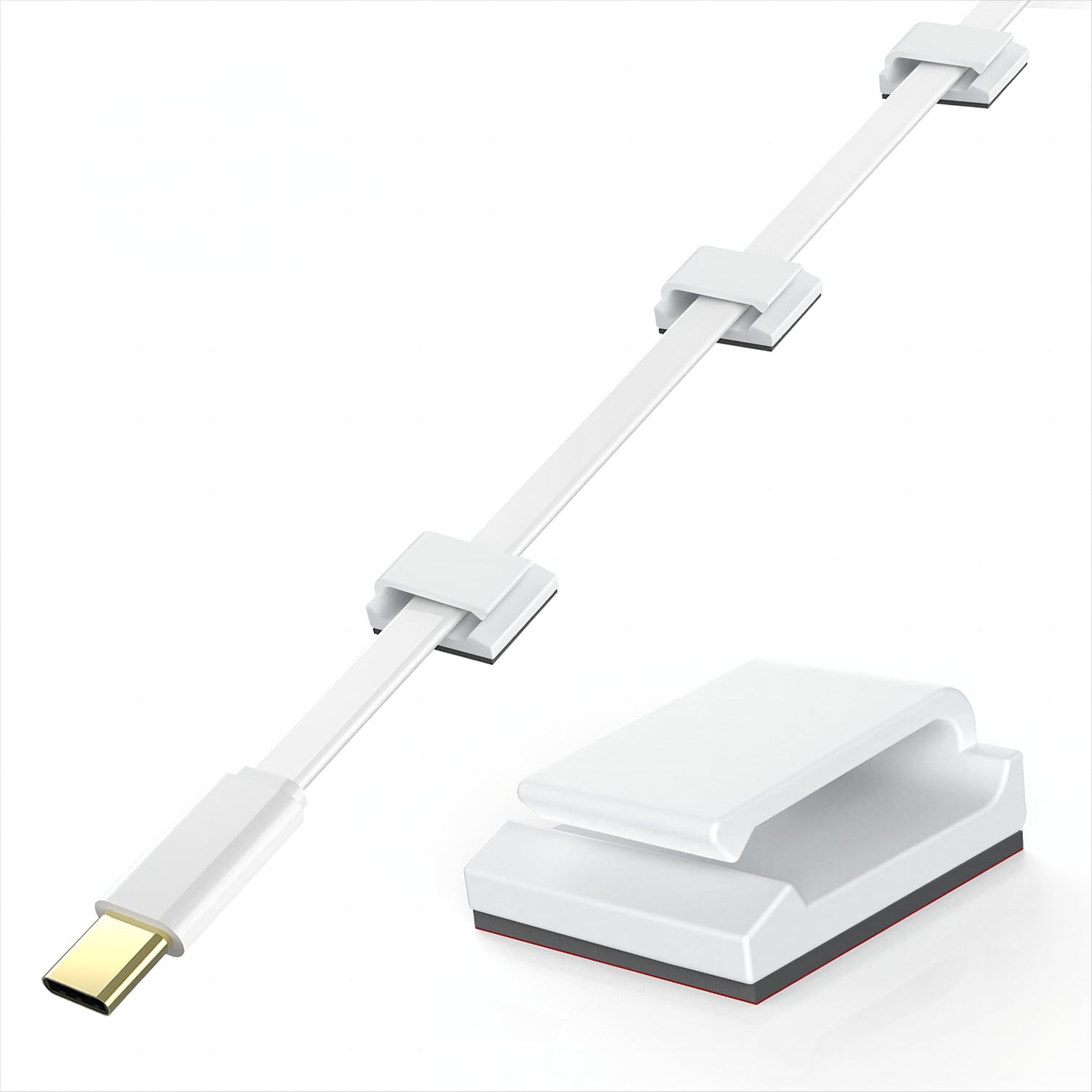 Flat Ethernet Cable Clips, 60 PCS Adhesive Wire Clips, White