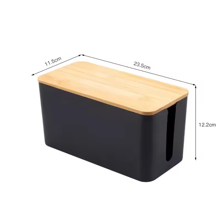 Creative Simple Wire Box Bamboo Wood Cover Cable Management Box 