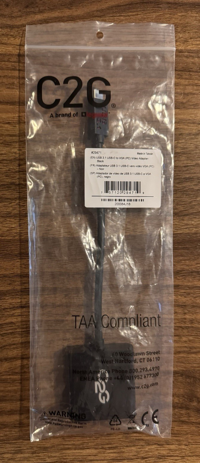C2G 29471 8in USB-C Male to VGA Female Adapter TAA Compliant Black