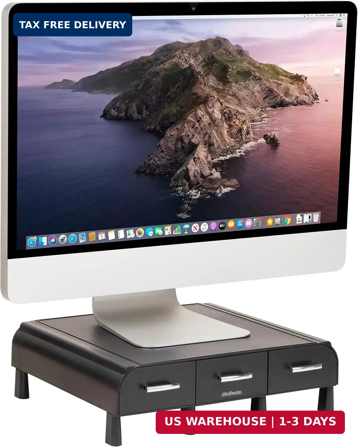 Mind Reader Monitor Stand, Laptop Riser, Desktop Organizer, Storage Drawer, Offi