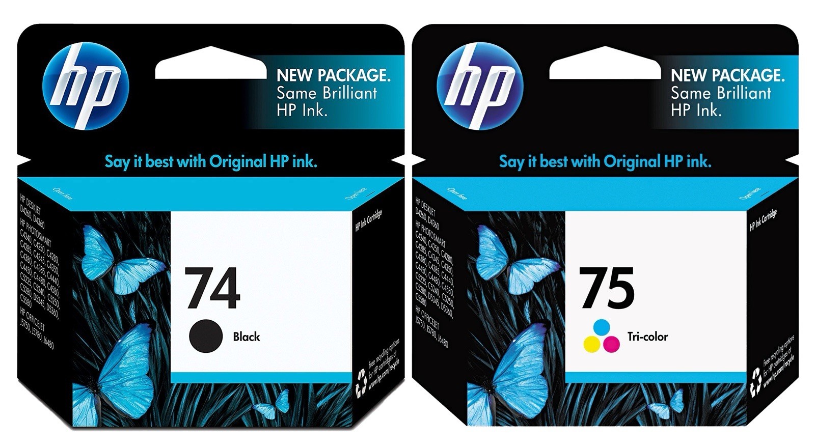 (Lot X 2) HP 74XL(BLK/WHT) & HP 75XL(TRI-COLOR-NEW READ
