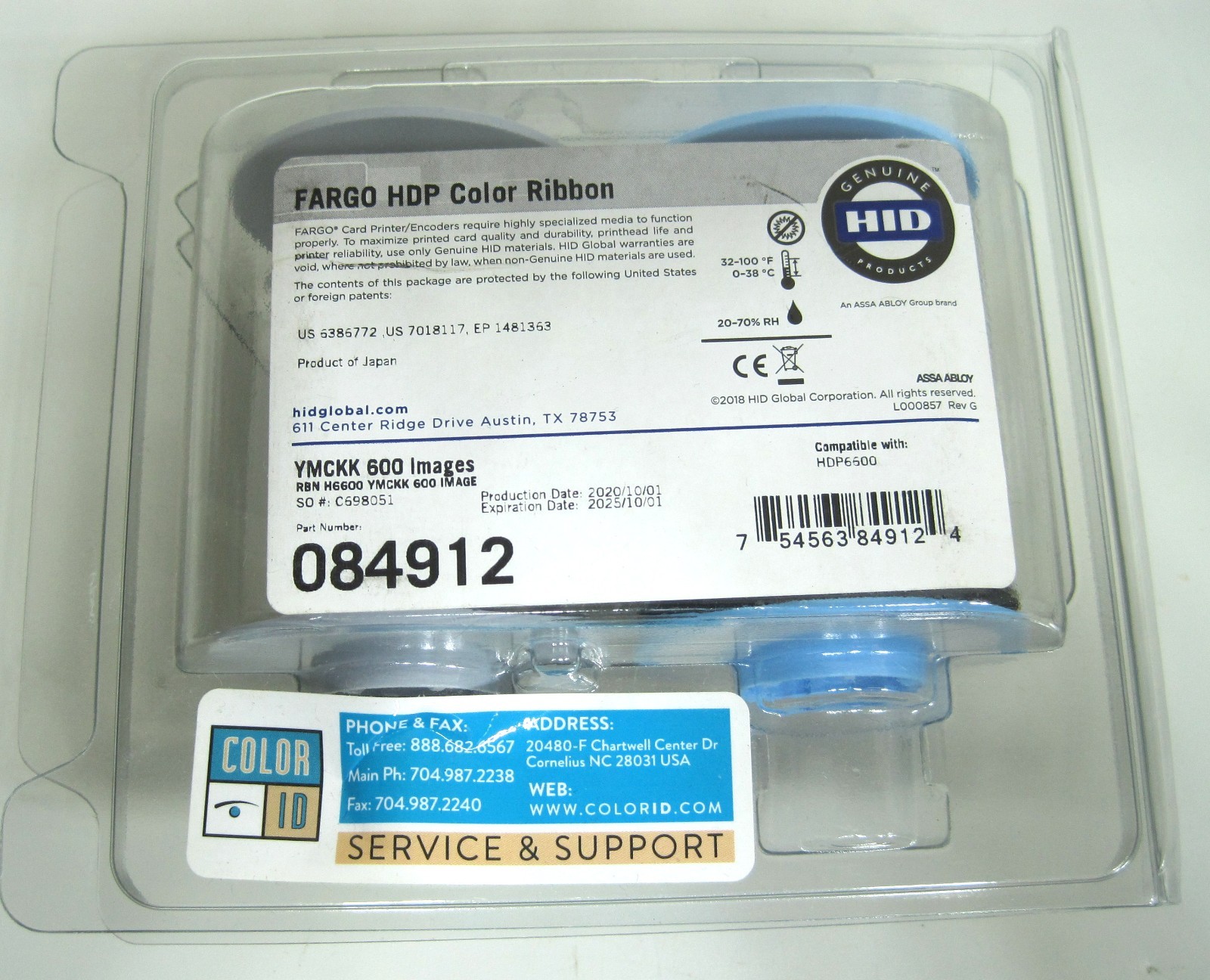 OEM HID Fargo 084912 YMCKK Ribbon for the HDP6600 600 Prints 84912