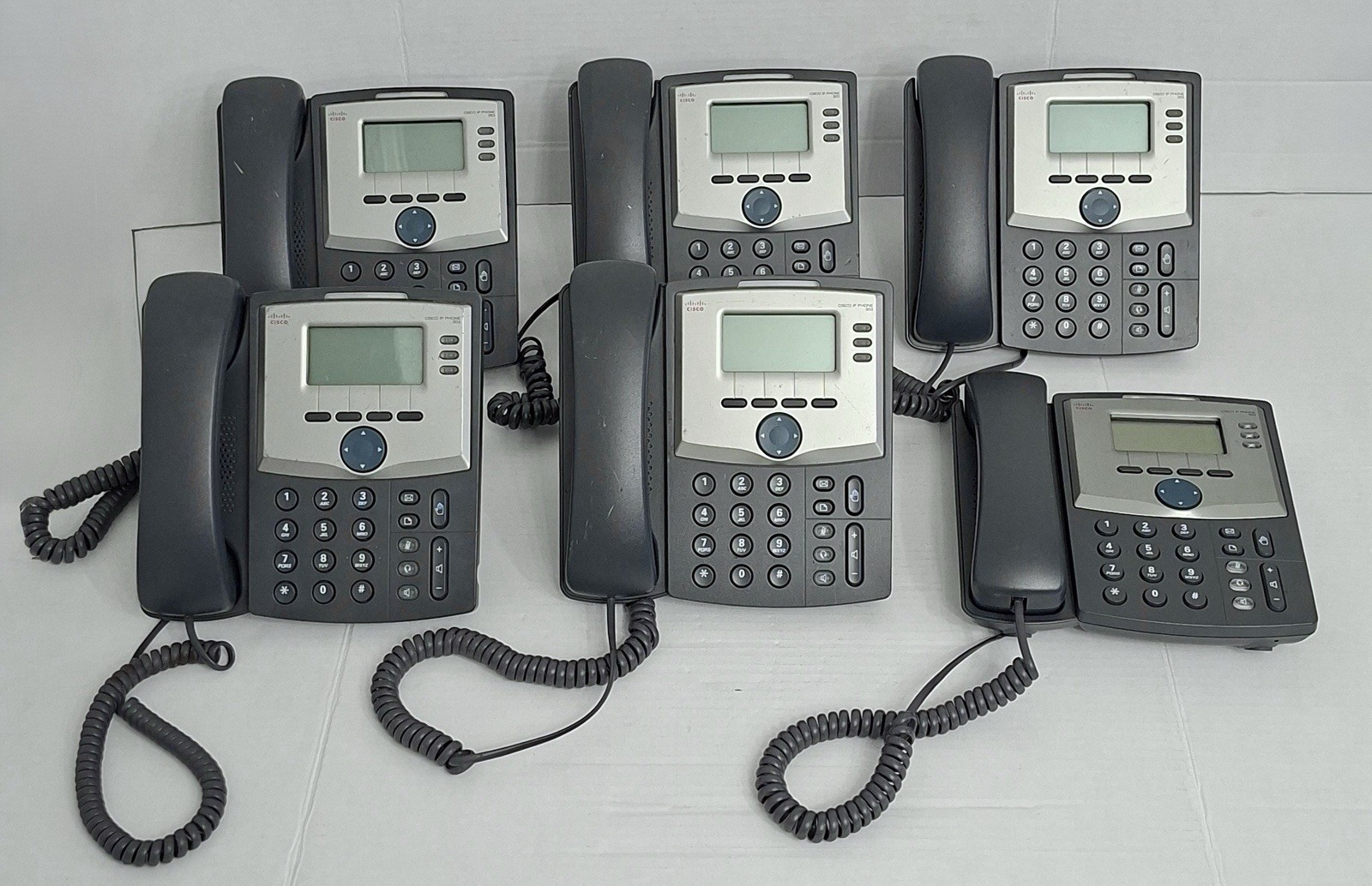 Lot of 6 Cisco SPA303-G1 3-Line VoIP IP Phones w/ 5 Adapters Tested