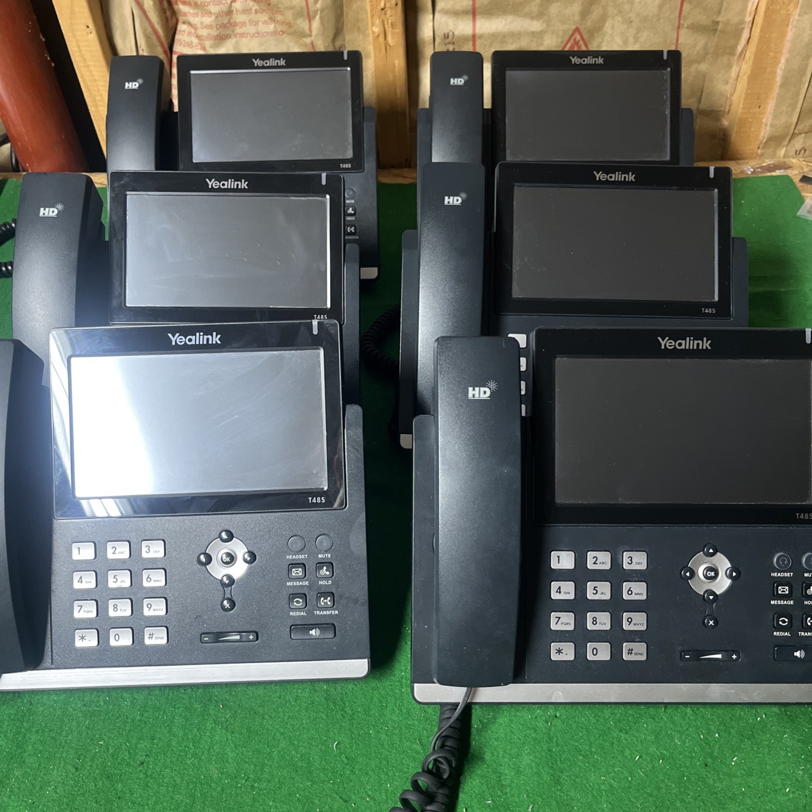Lot of 6 Yealink SIP-T48S Gigabit Business IP Phones 7" Touch, PoE, w/ Power