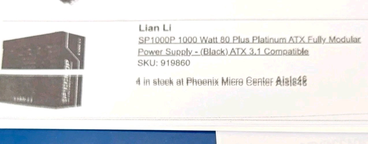 Lian Li SP1000P SP1000P.B 1000W SFX Platinum Fully Modular PSU Black