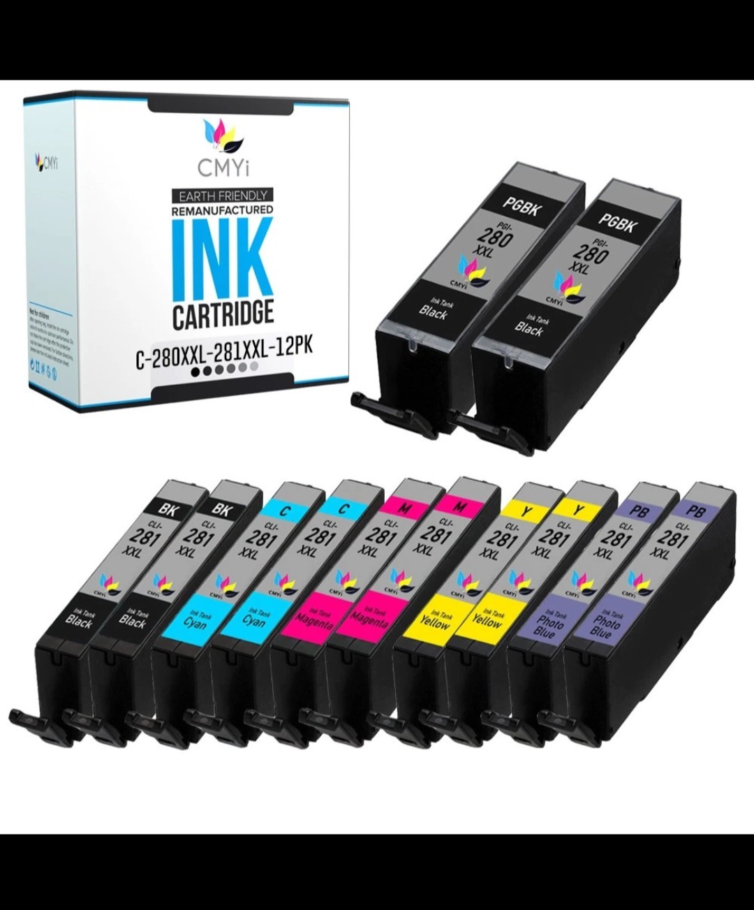 12-PK Compatible CMYi PGI-280XXL & CLI-281XXL Ink for Canon PIXMA TS9120 TS9520