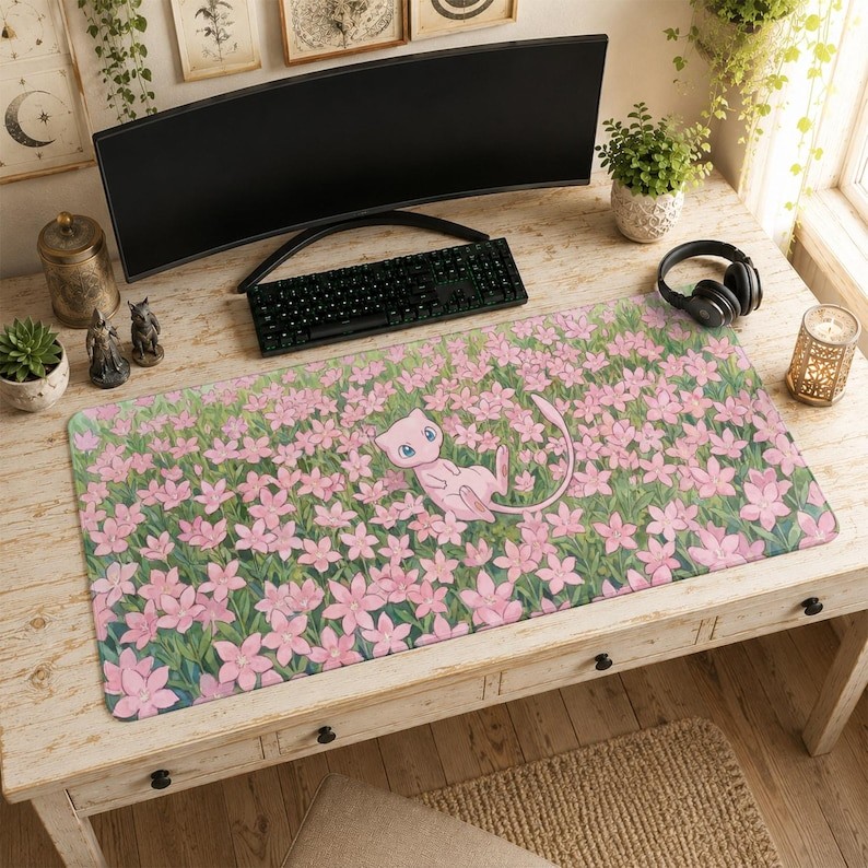 Mew Mouse Pad Desk Mat, Pokemon Mythical Cute DecorDesk Mat Accessories