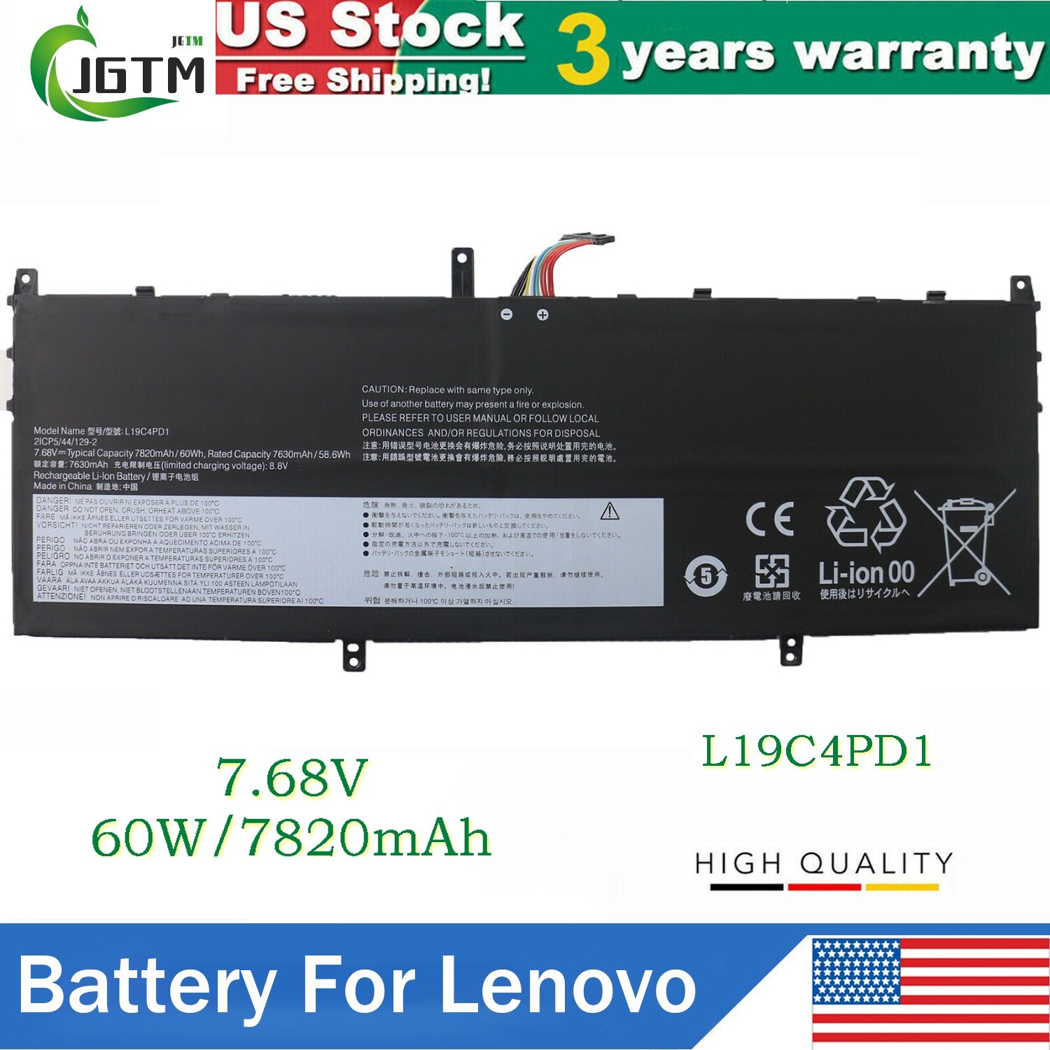 L19C4PD1 L19D4PD1 Battery For Lenovo Ideapad Yoga 6-13ARE05 6-13ALC6 60Wh 7.68V