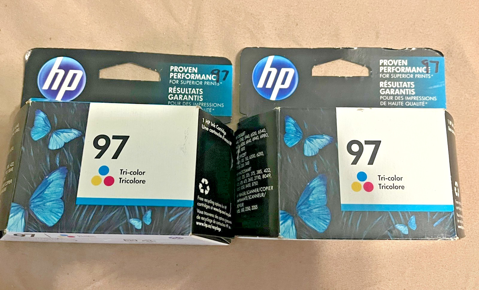 Lot of 2 Genuine HP 97 Tri Color Ink Cartridges Original C9363WN Expired OEM Set