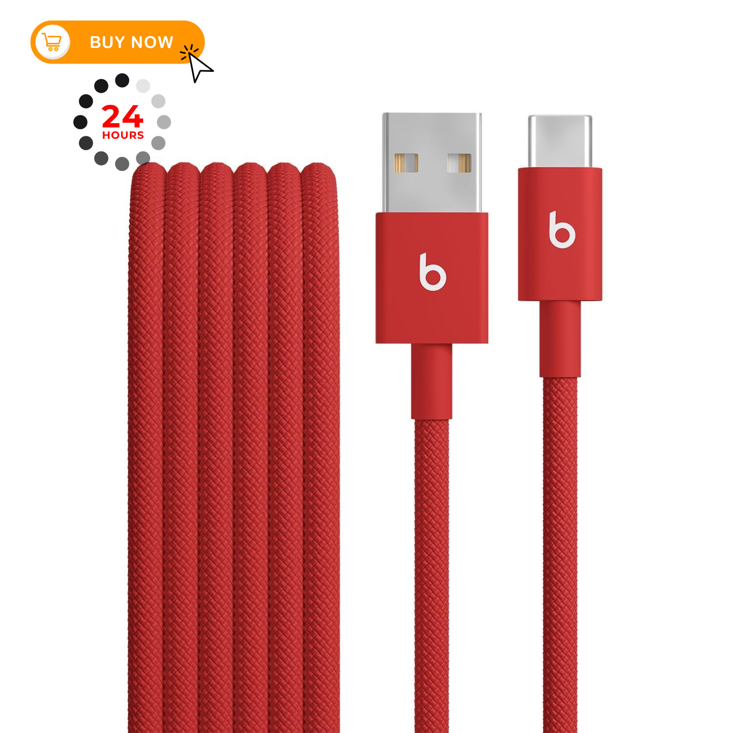 Beats USB-A to USB-C Woven Cable Fast Charging Durable and 5 ft, Rapid Red