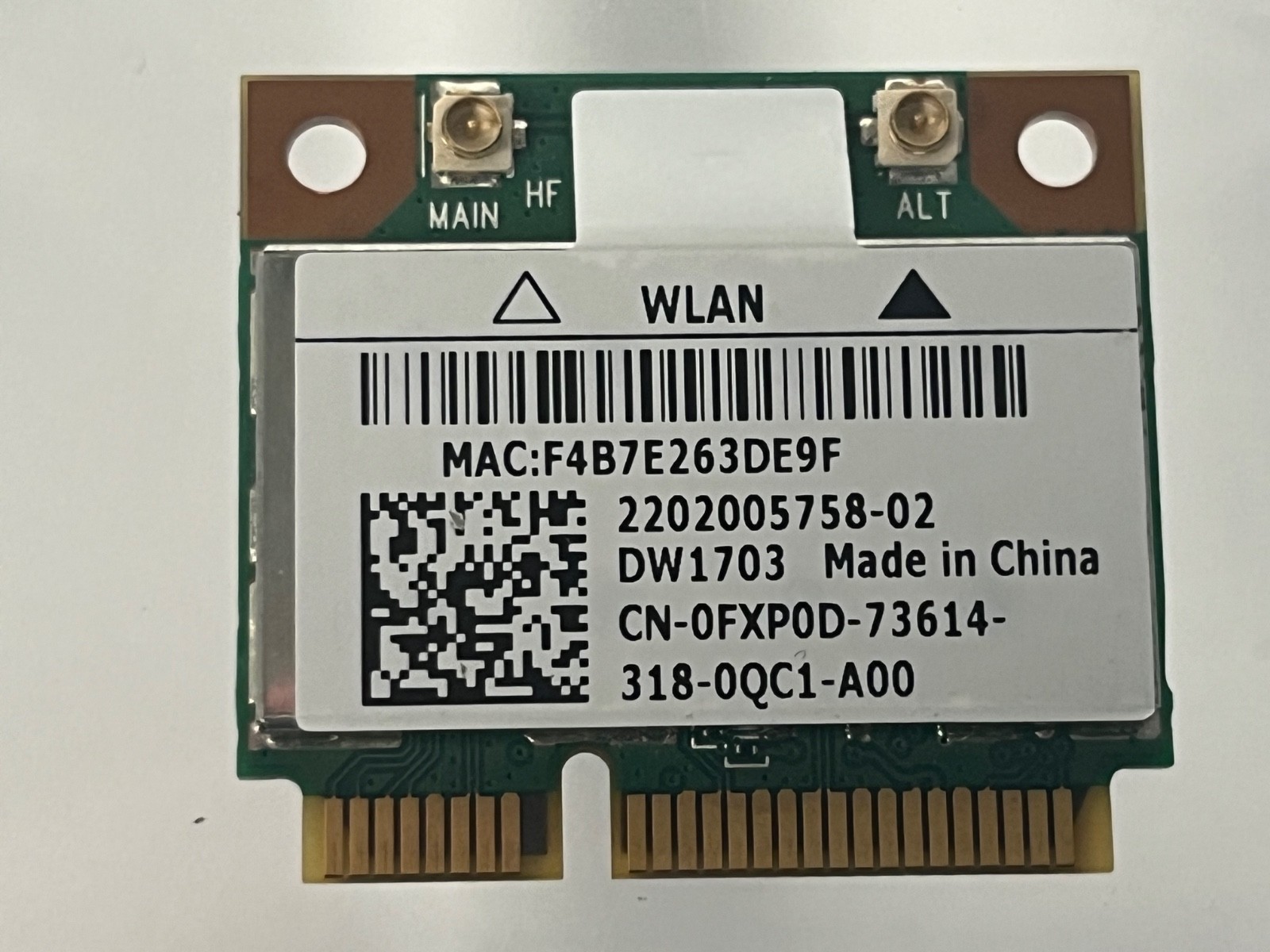 Dell Wireless 1703 (DW1703) WLAN Card | Wi-Fi 4 Bluetooth 4.0 | 0FXP0D