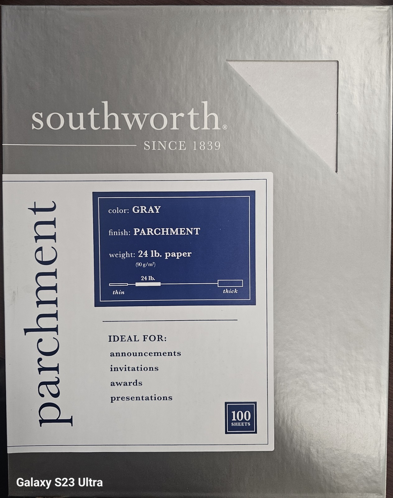 Southworth Parchment Specialty Paper, 24 Lb, 8 1/2" x 11", Gray, Pack of 100