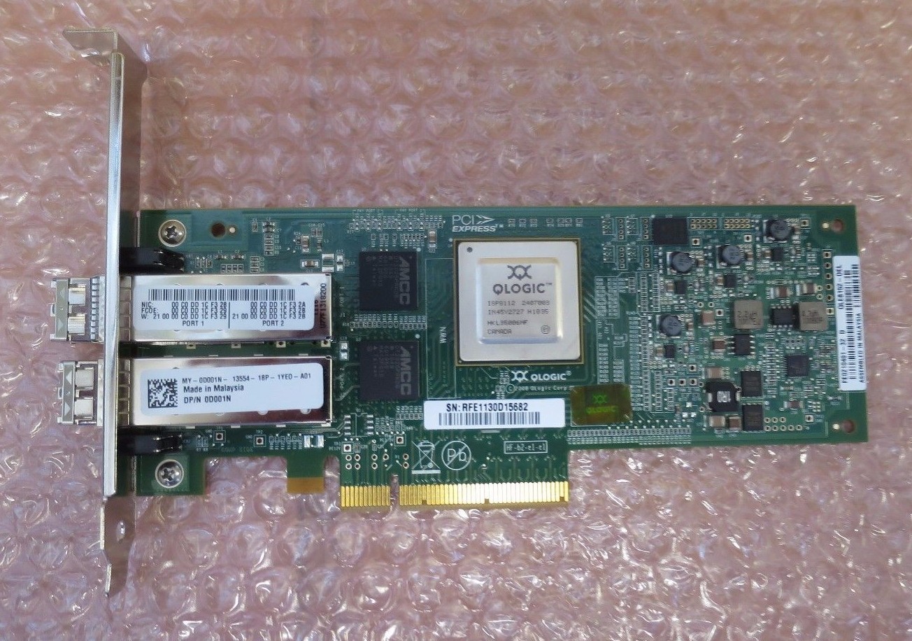 Dell QLogic QLE8152 10GbE SFP+ PCIe Dual Port HBA 10Gb/s FCoE NIC D001N + 2x SFP