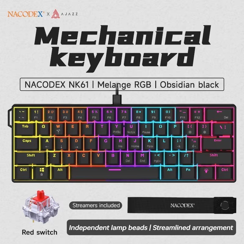 AJAZZ NK61 Wired 60% Mechanical Gaming Keyboard RGB Hot-Swappable 61 Keys