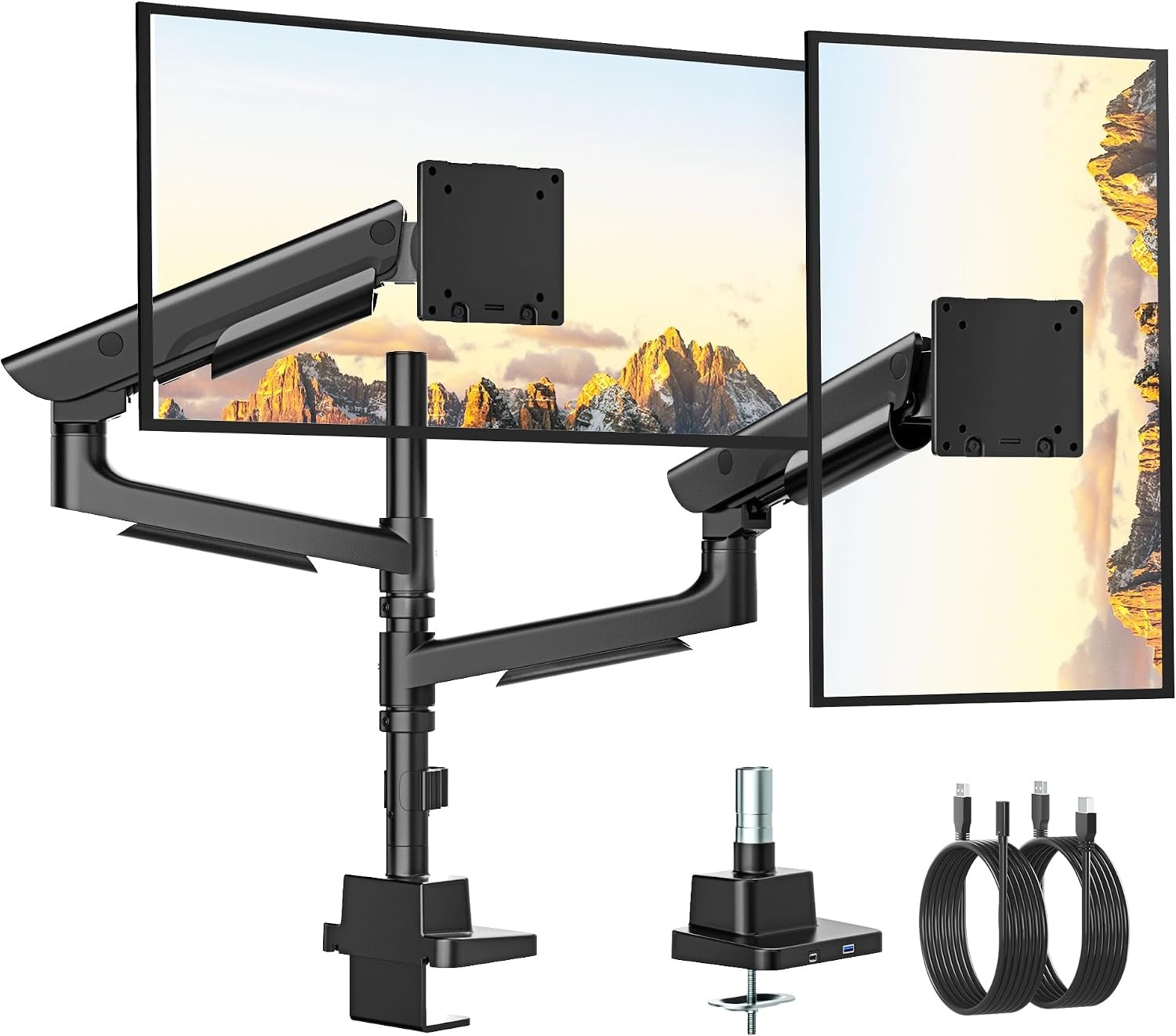 monTEK Heavy Duty Dual Ultrawide Monitor Arm Desk Mount for 17-57" Screens USB