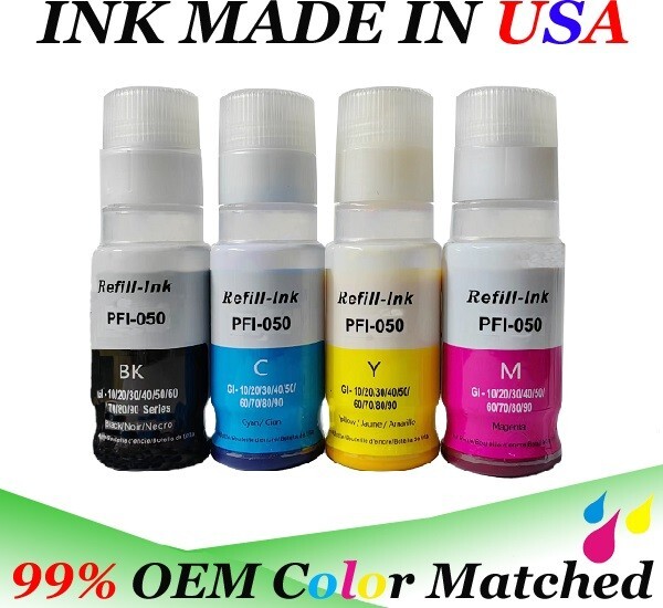 4 PK PFI-050 PFI050 Ink Tank Refill Bottles Pigment Ink for Canon TC-20 TC-20M