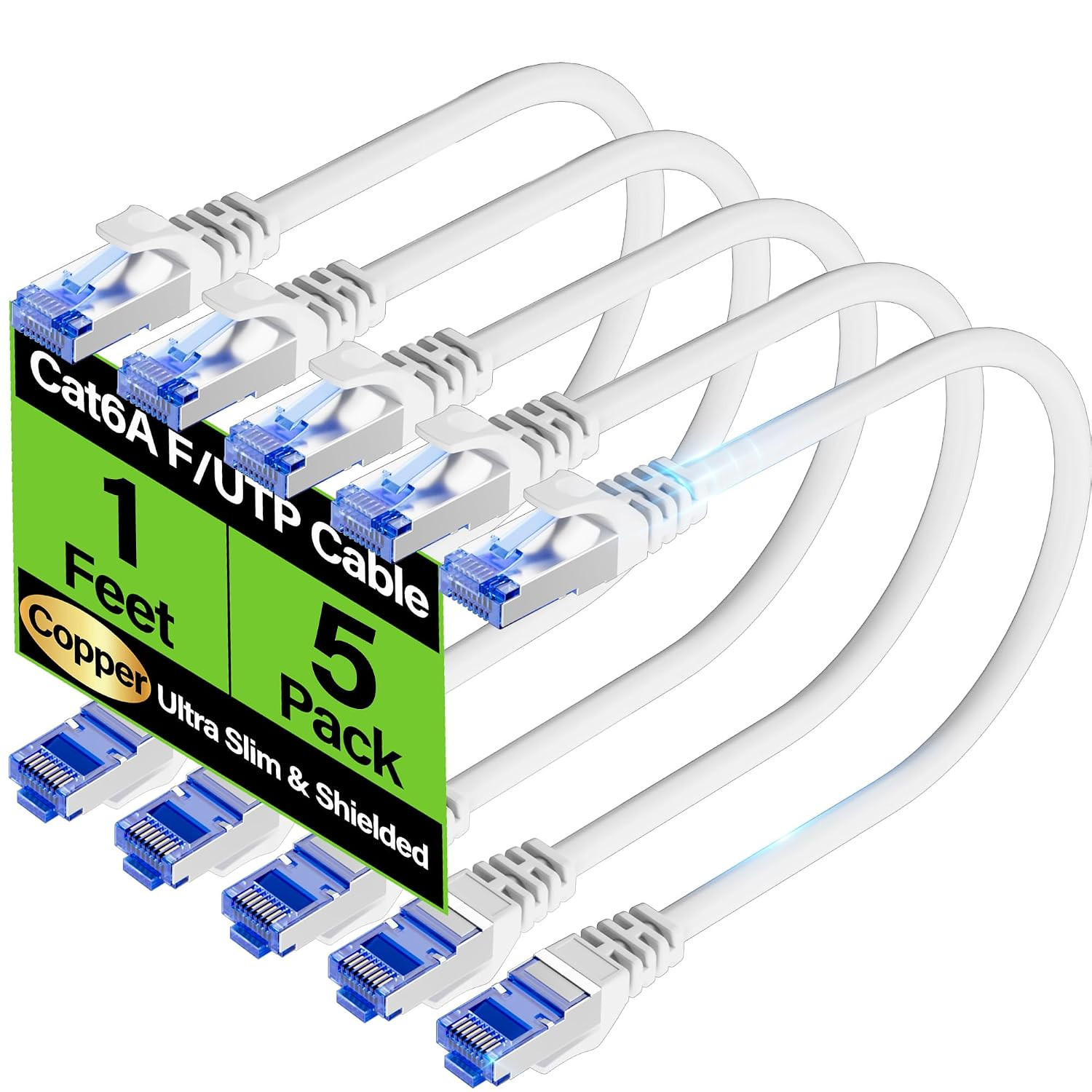 Cat6A Ethernet Cable Shielded 10Gbps 1 Ft , Slim Shielded Ethernet Cable Cat 6