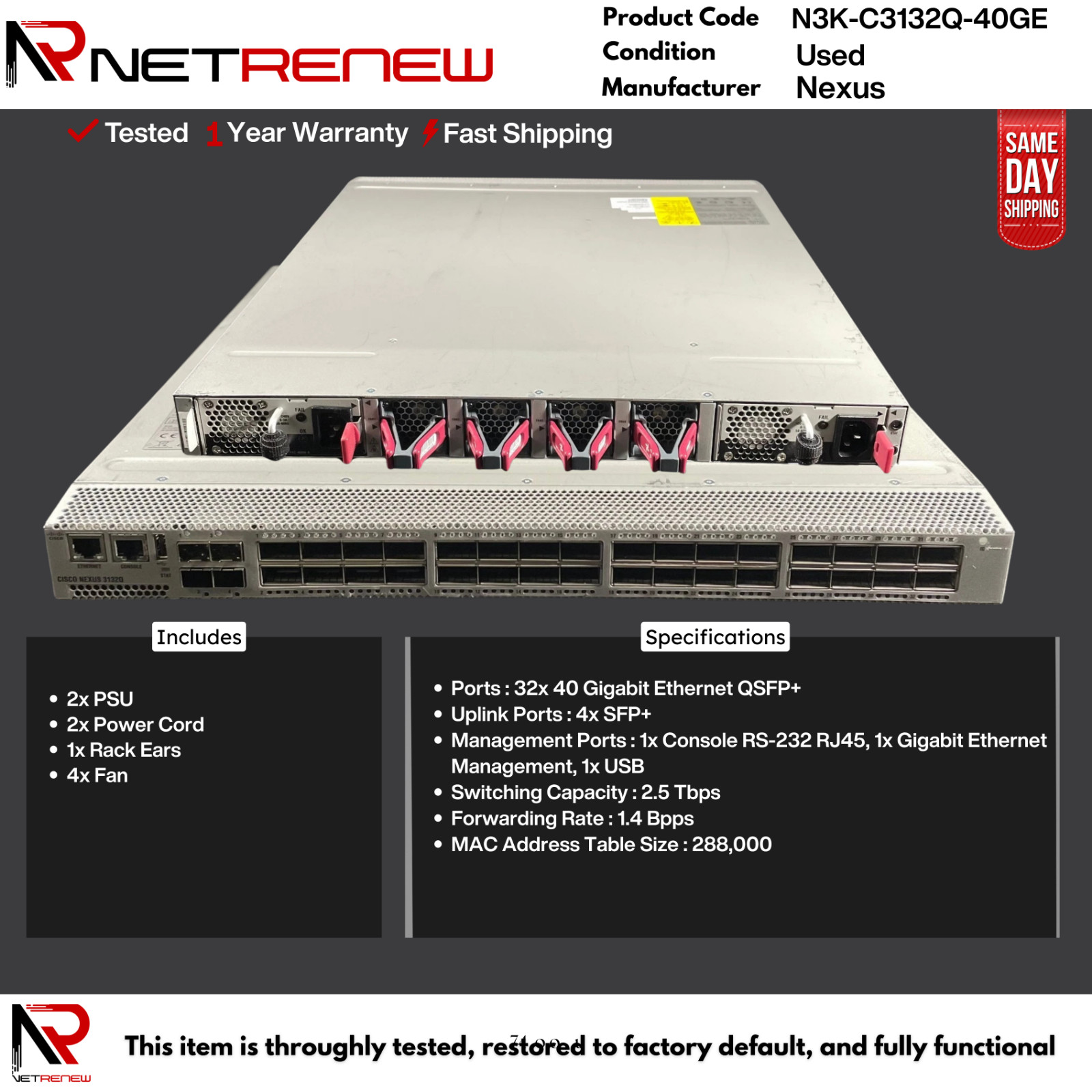 Nexus 3132Q Cisco  N3K-C3132Q-40GE Switch 32 x QSFP+  4 SFP+