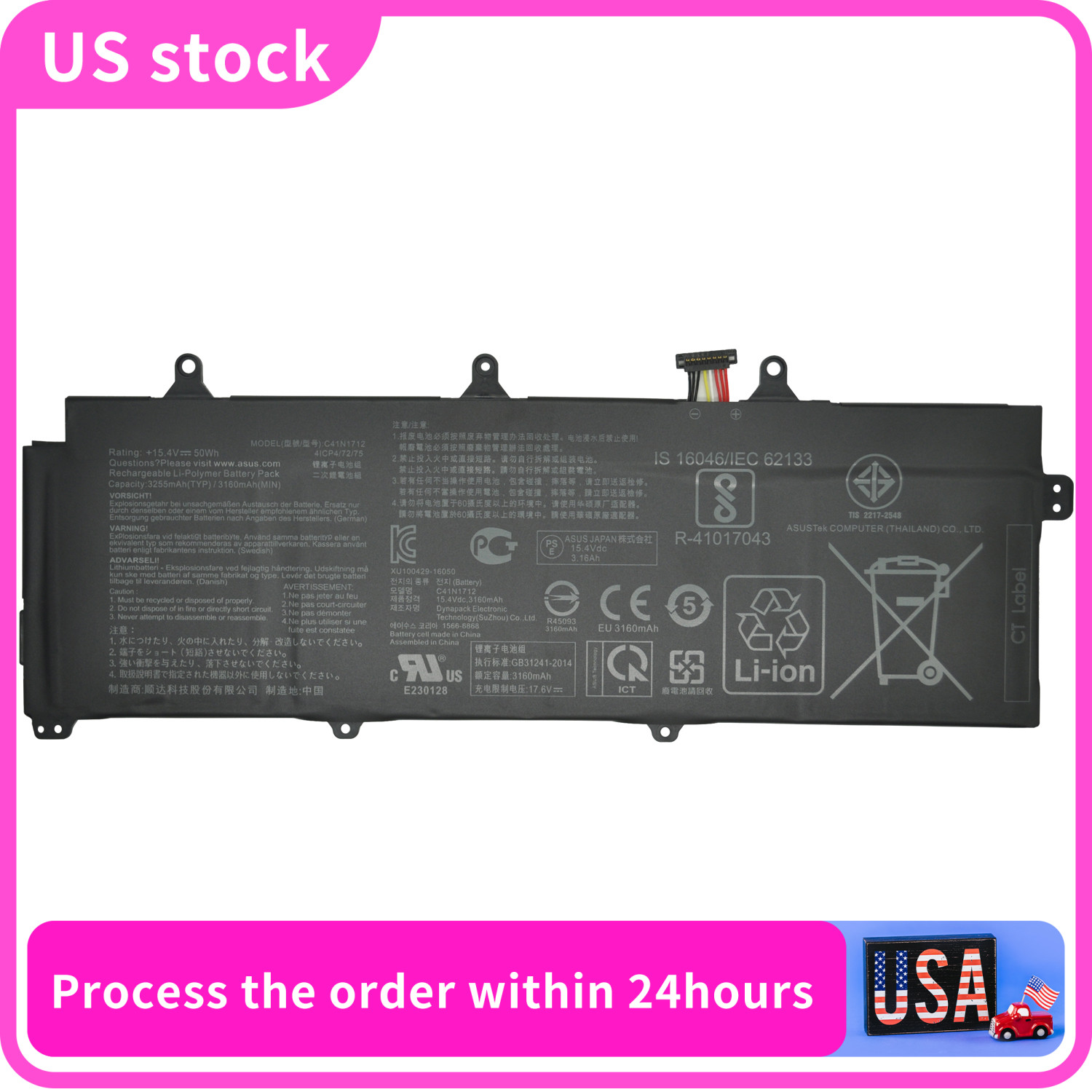 C41N1712 15.4V 50Wh Laptop Battery Replacement for ASUS GX501 GX501Vl GX501GI 