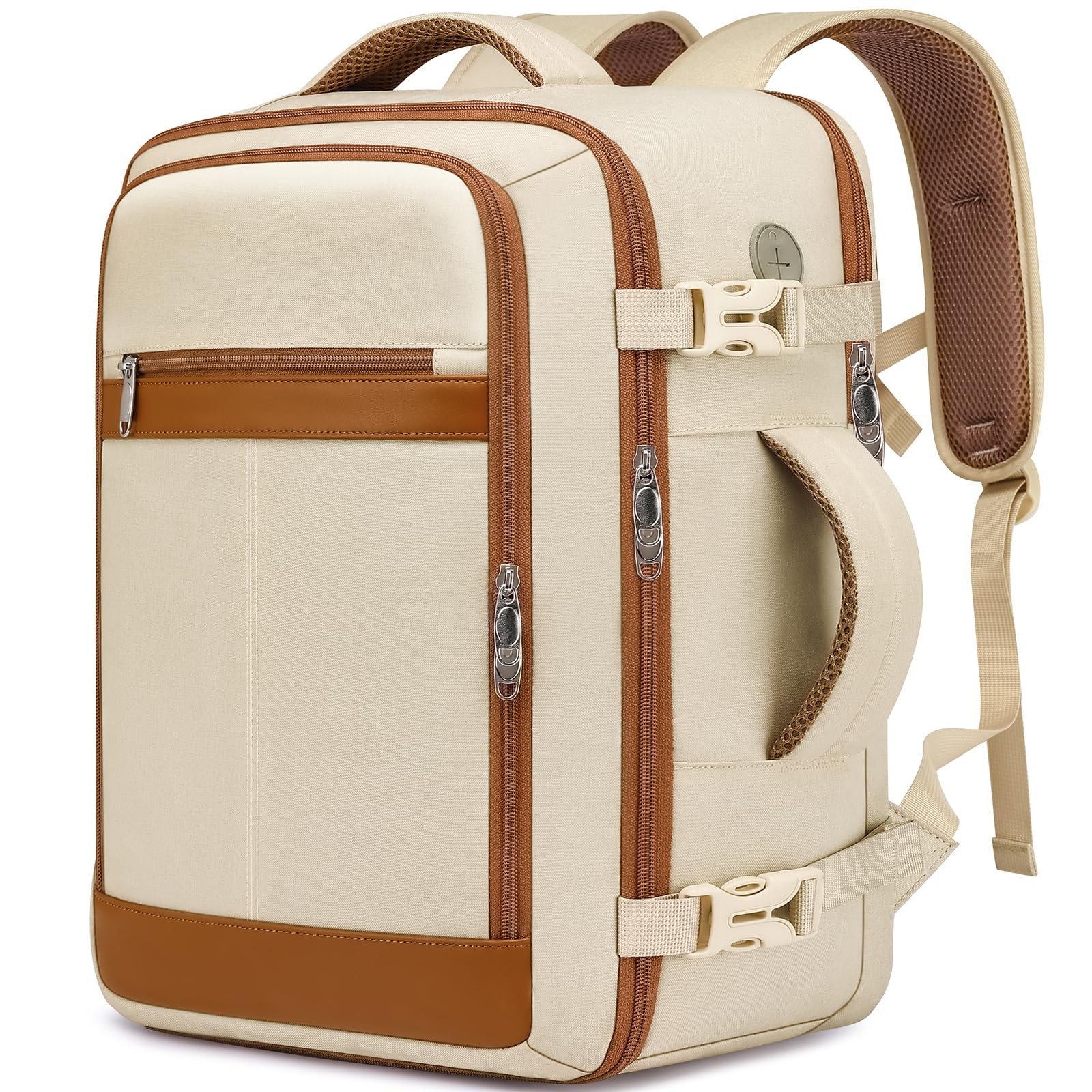 EZUOLA Travel Backpack for Women, Carry On Flight Large-25L, Beige