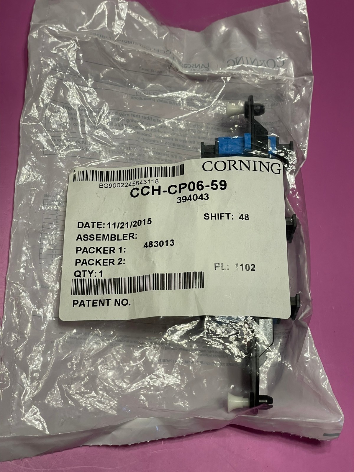 Corning CCH-CP06-59 Connector Panel 6 Duplex LC Adapters Blue New Sealed