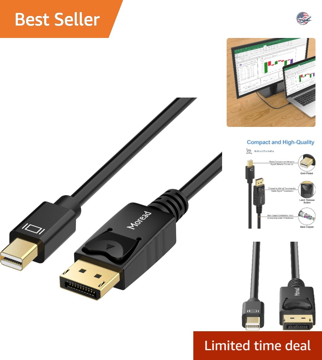 Versatile 3ft Mini DisplayPort to DisplayPort 1.4 Cable for Enhanced Audio-Video