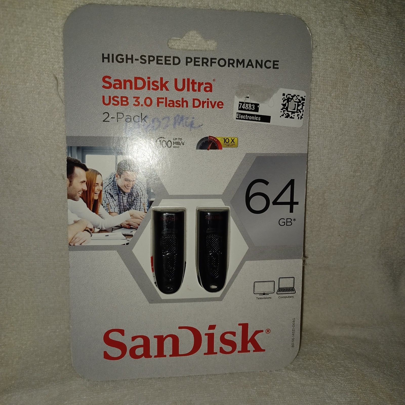 2 Pack SanDisk Ultra USB 3.0 Flash Drive High Speed Performance 64GB Sealed BX10