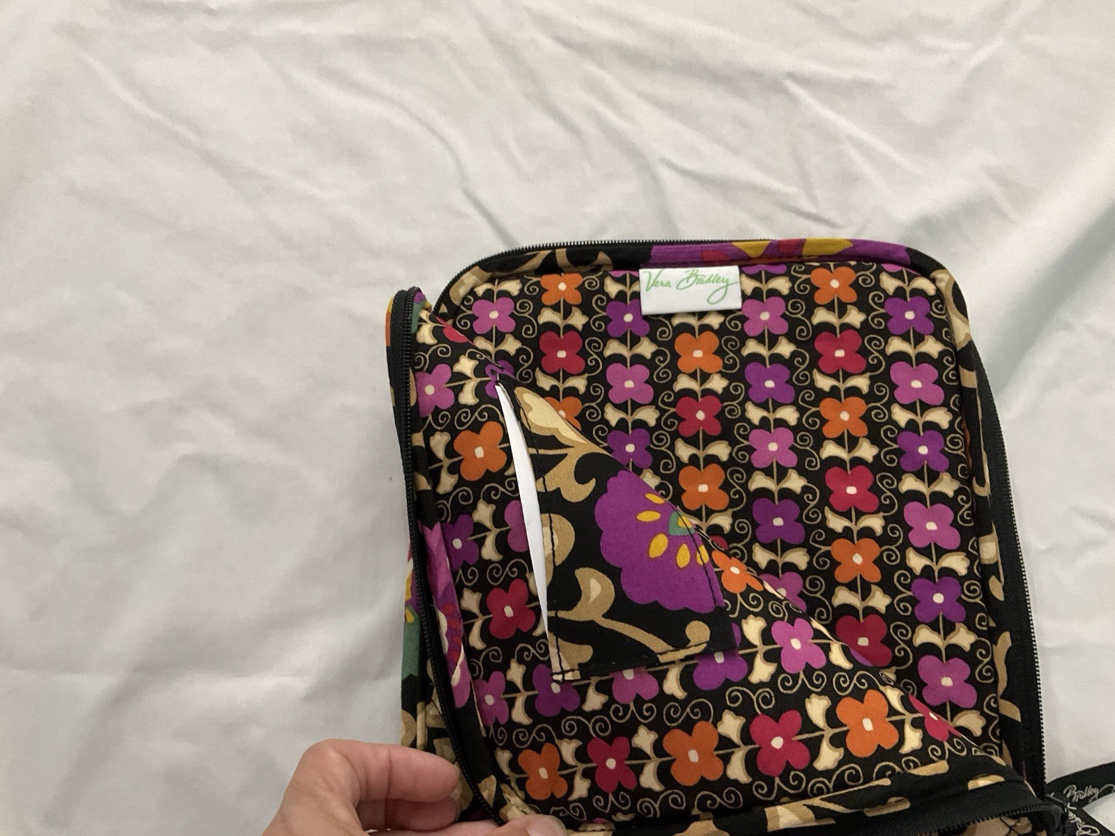 Vera Bradley Cotton Quilted Floral Laptop Sleeve Black Purple Orange Green Beige
