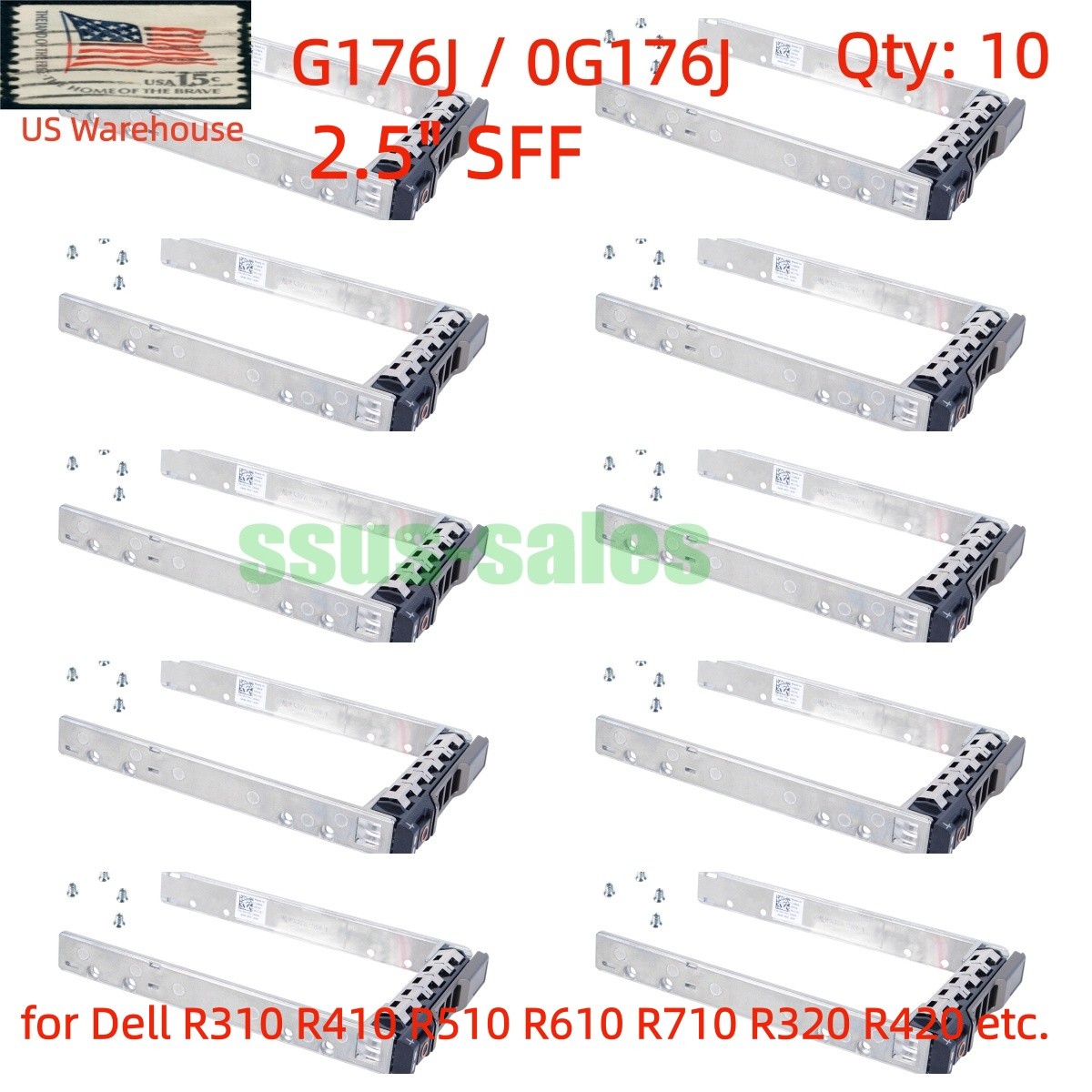 10PCS  0G176J 2.5" SAS SATA Tray Caddy For Dell R710 R720 R730 T610 T620 T630