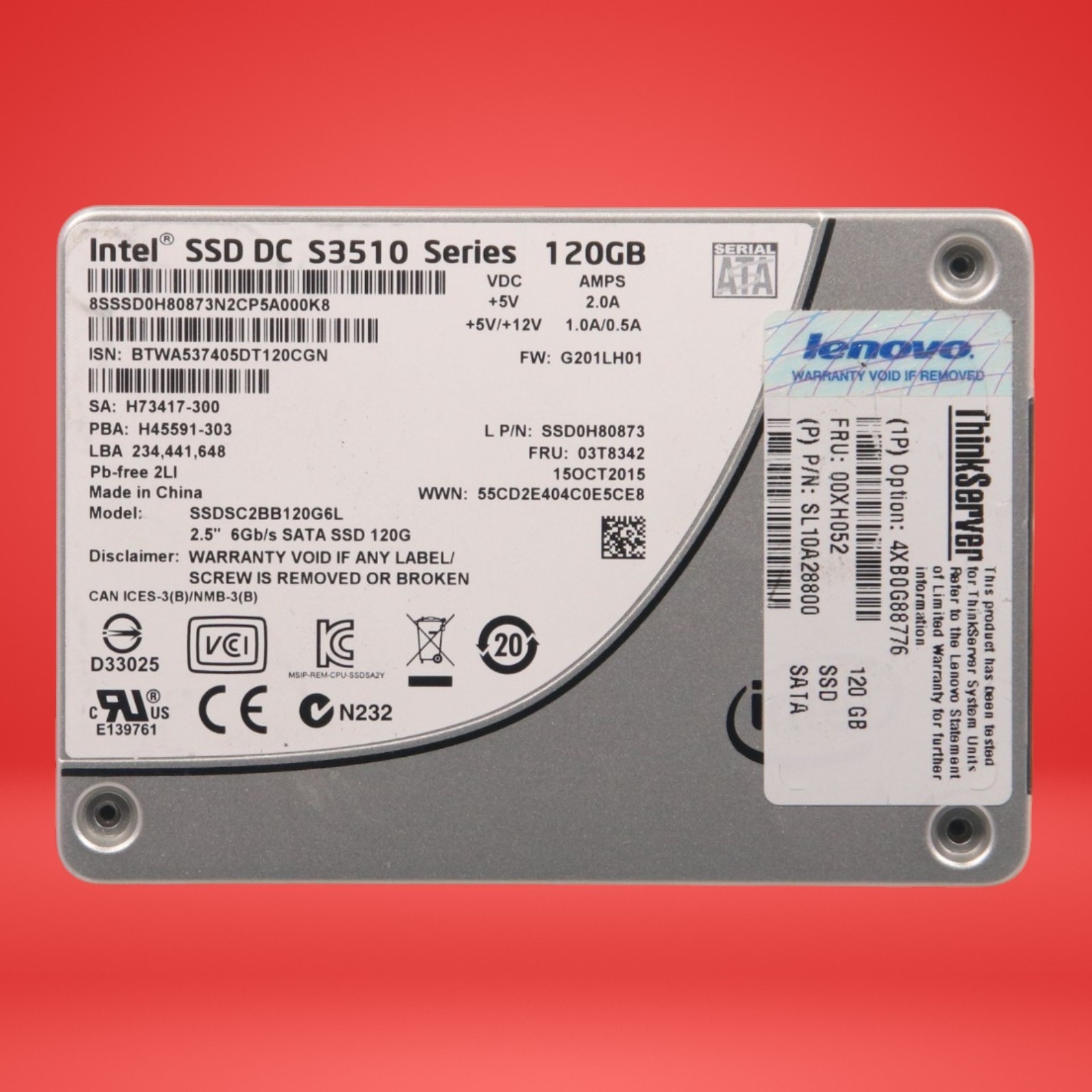 Intel SSDSC2BB120G6L 120GB, 2.5in SATA 6Gb/s, 16nm, MLC SSD DC S3510 Series
