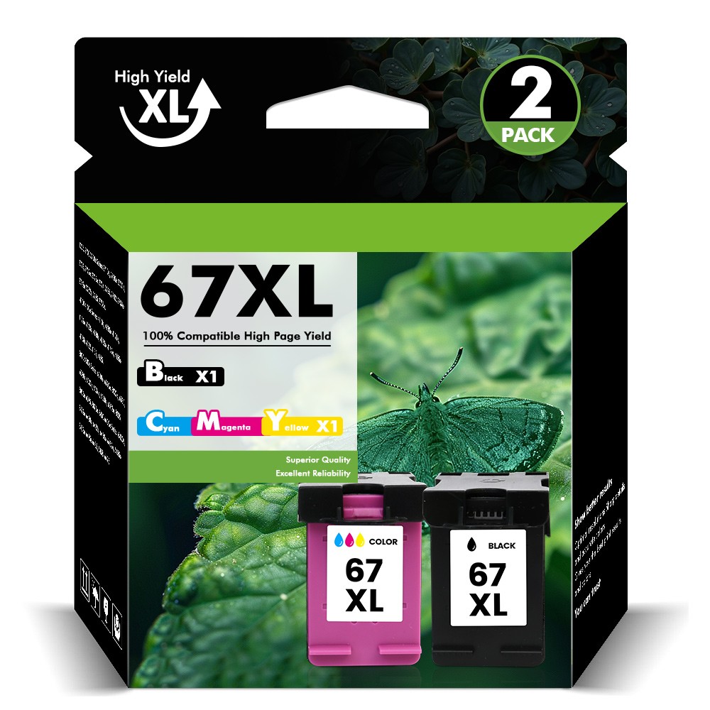 67XL Ink Cartridge Combo for HP Ink 67 Deskjet 2852e 2855e 4152 4155 2700 2700e
