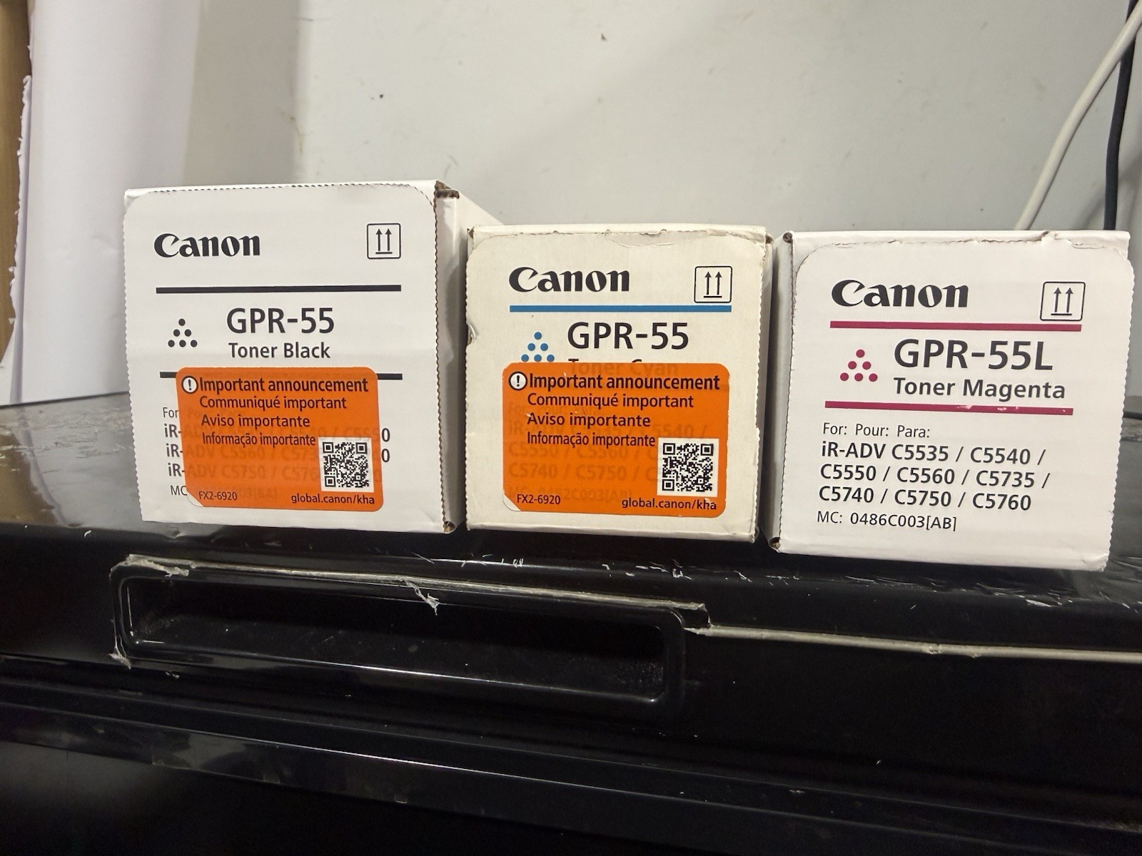 Genuine Canon GPR-55,Black GPR-55, Cyan GPR-55,Magenta GPR-55L,Set of 3
