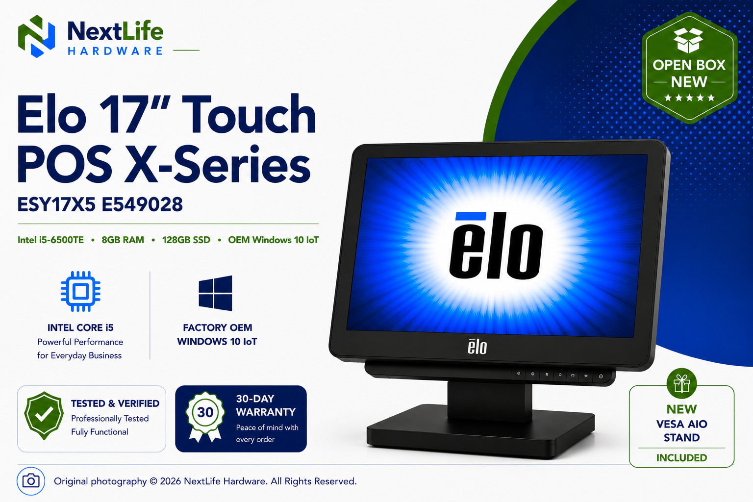 Elo 17" Touch POS X-Series ESY17X5 E549028 i5-6500TE 8GB 128GB SSD Win10 IoT AIO