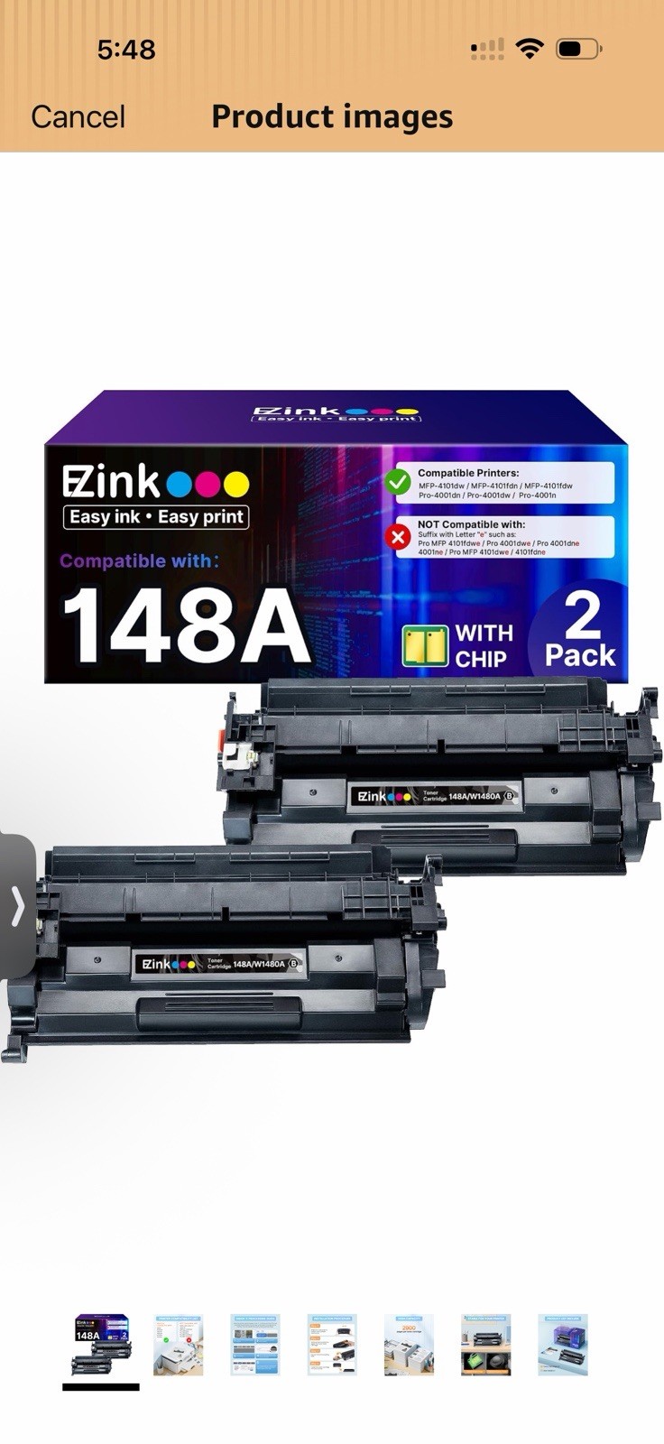 EZink 148A W1480A Black Toner 2 Pack w/Chip 2900 Pages for HP 4001/4101