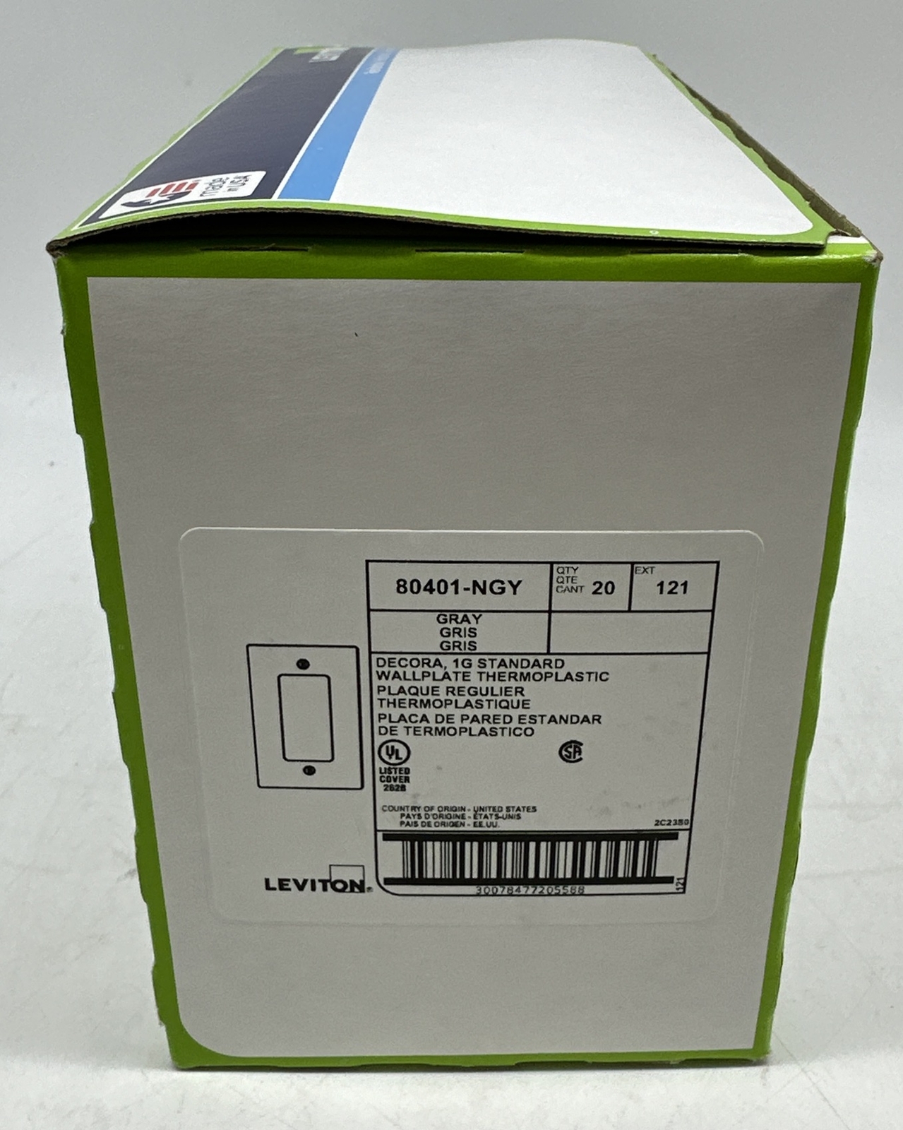 (Lot of 20) NEW Leviton 80401-NGY 1-Gang Nylon Wall Mount GFCI Device Wallplate