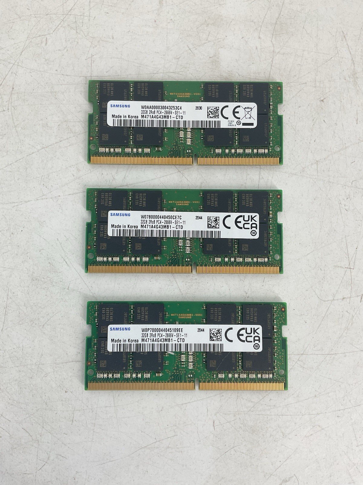 LOT OF 3 Samsung 32GB DDR4-2666 SO-DIMM M471A4G43MB1-CTD 96GB