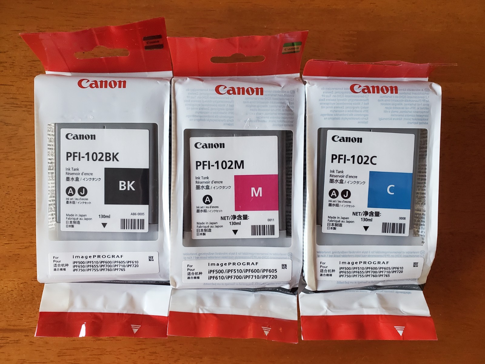 Canon Ink Tank Lot of (3) for imagePROGRAF - PFI-102BK / PFI-102M / PFI-102C