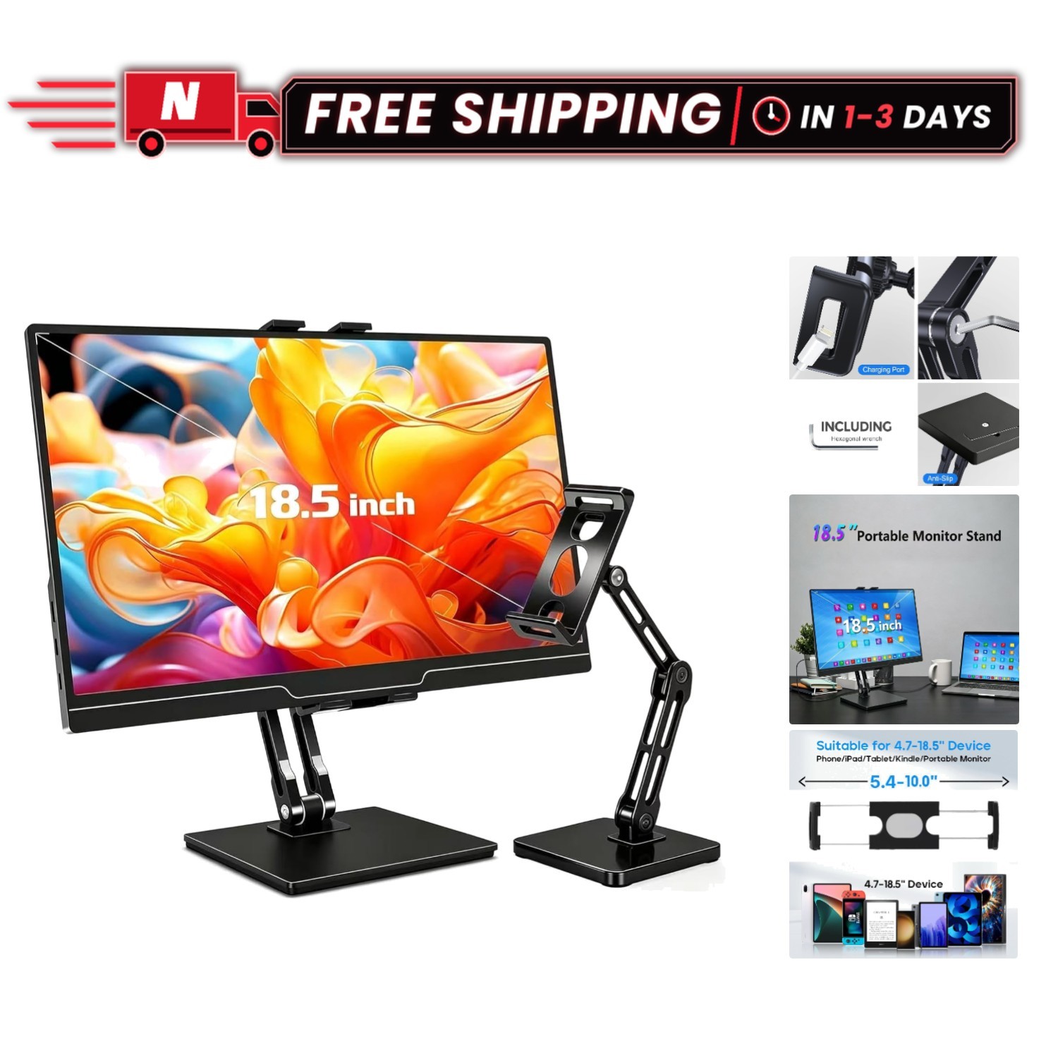 360° Rotatable Aluminum Tablet Stand – Foldable Holder for 4.7-18.5 Inch Devices