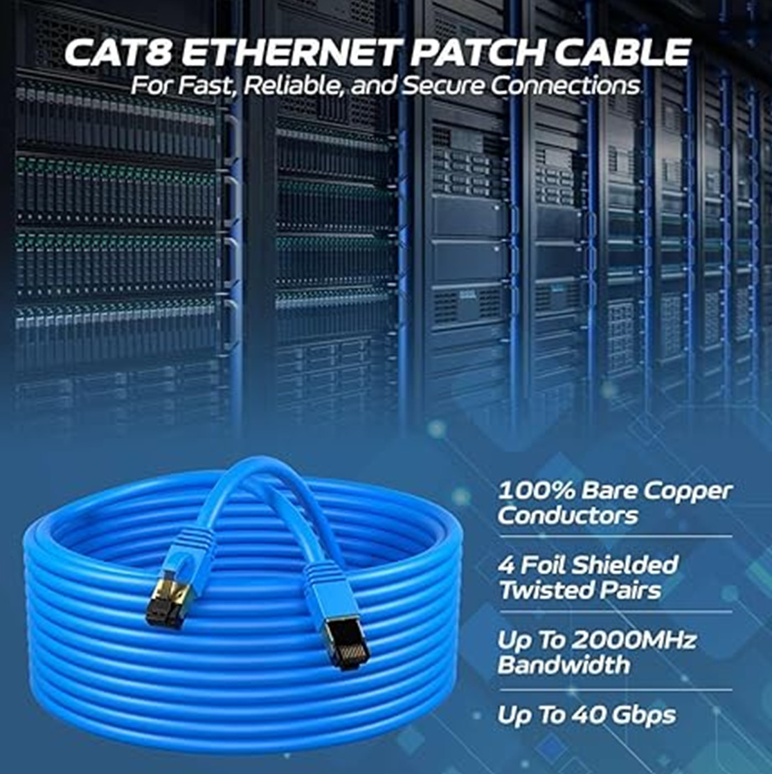 CAT8 Ethernet Cable Copper 26AWG SFTP Shielded RJ-45 Patch Cord 0.5-75FT Lot