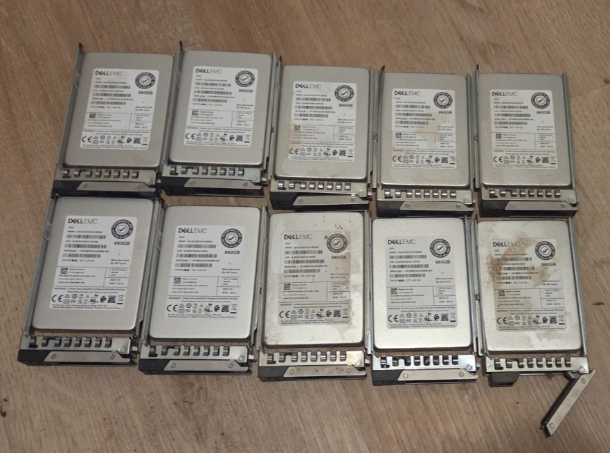 Lot of 10 Dell EMC 960GB SATA SSDs 6NFDV SK hynix SE5110 w/ Caddies