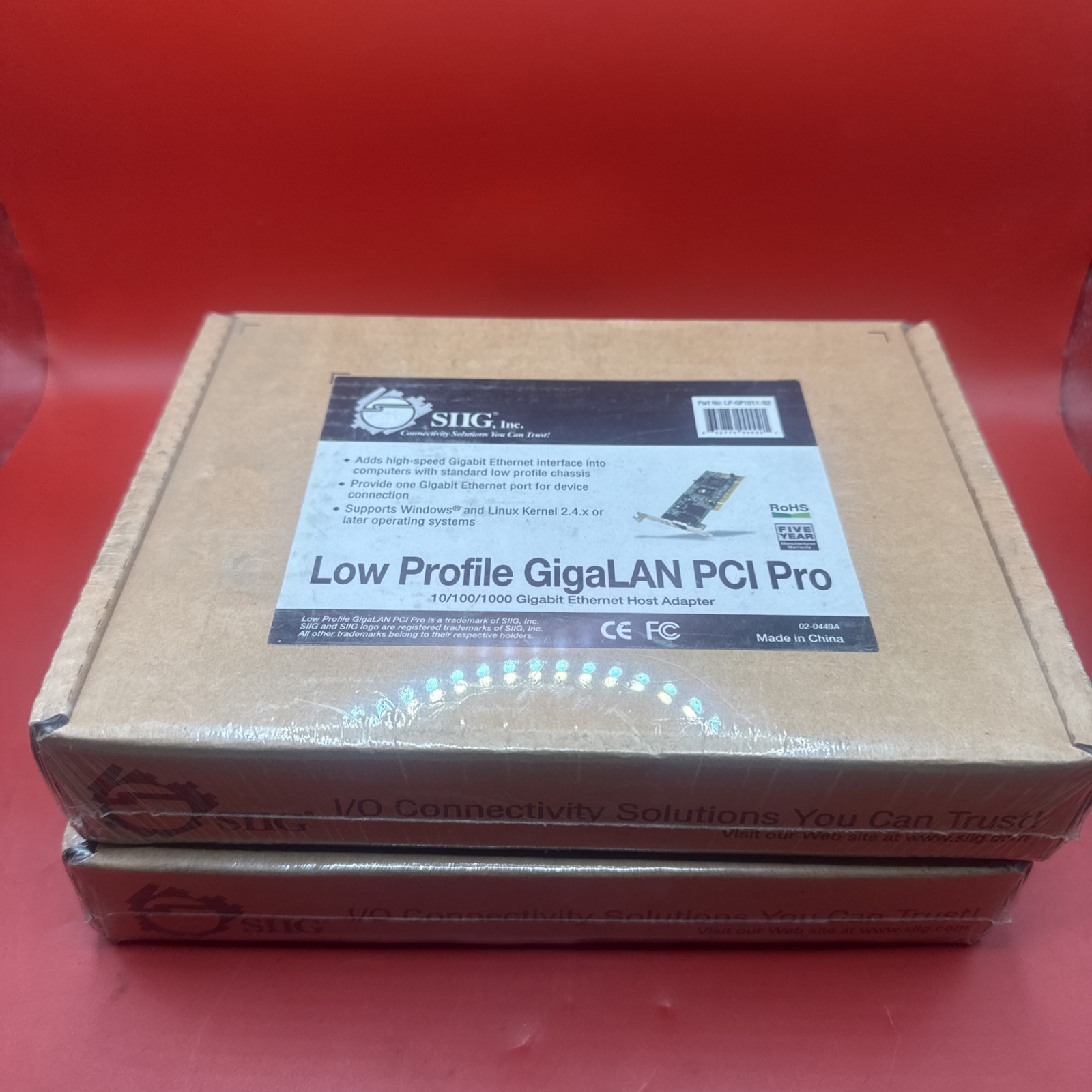 Lot Of 2 New SIIG LP-GP1011-S2 Low Profile GigaLAN Pro PCI 10/100/1000Mbps
