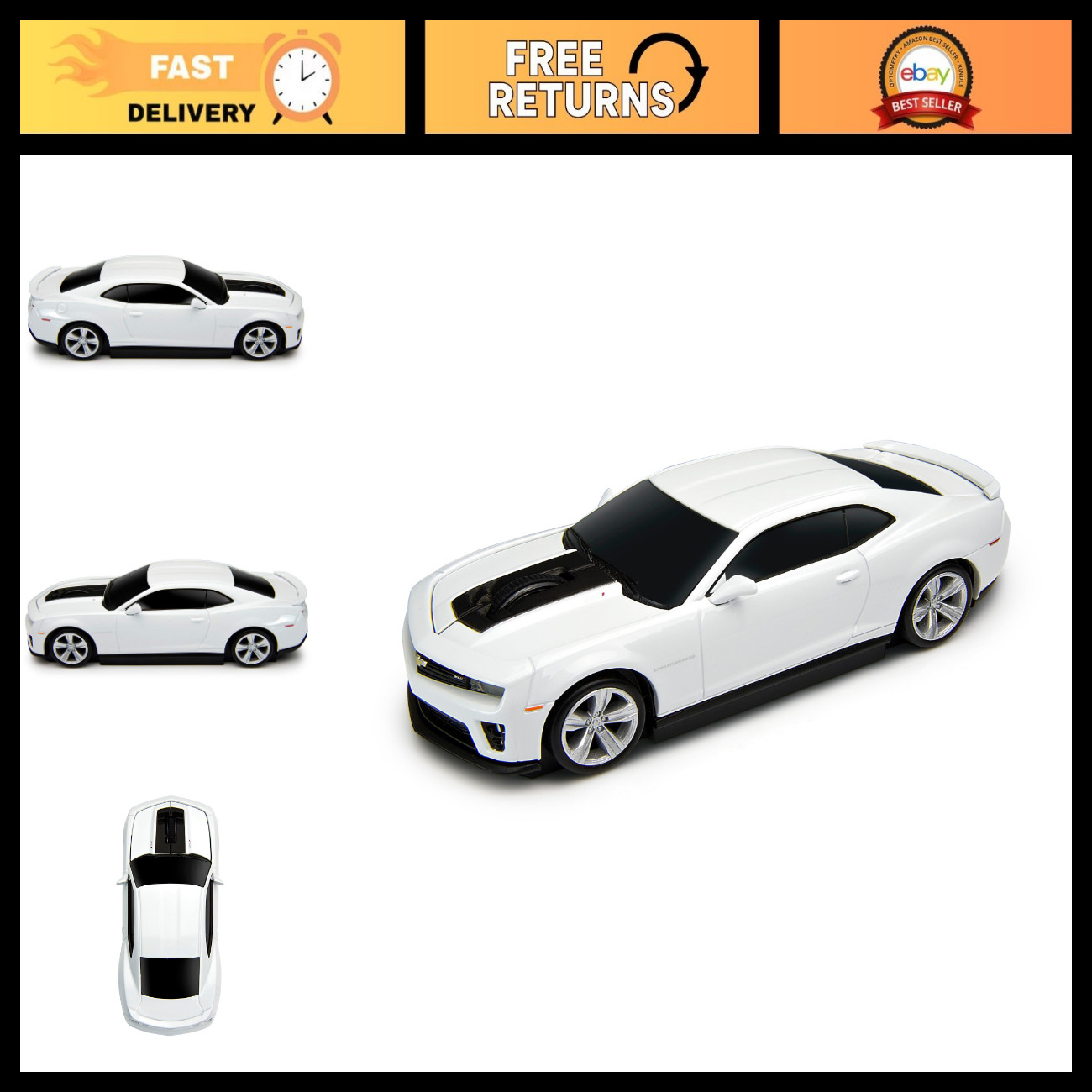 Wireless Computer Mouse - LED Light Sports Car Design - White Wireless Mouse, Ac