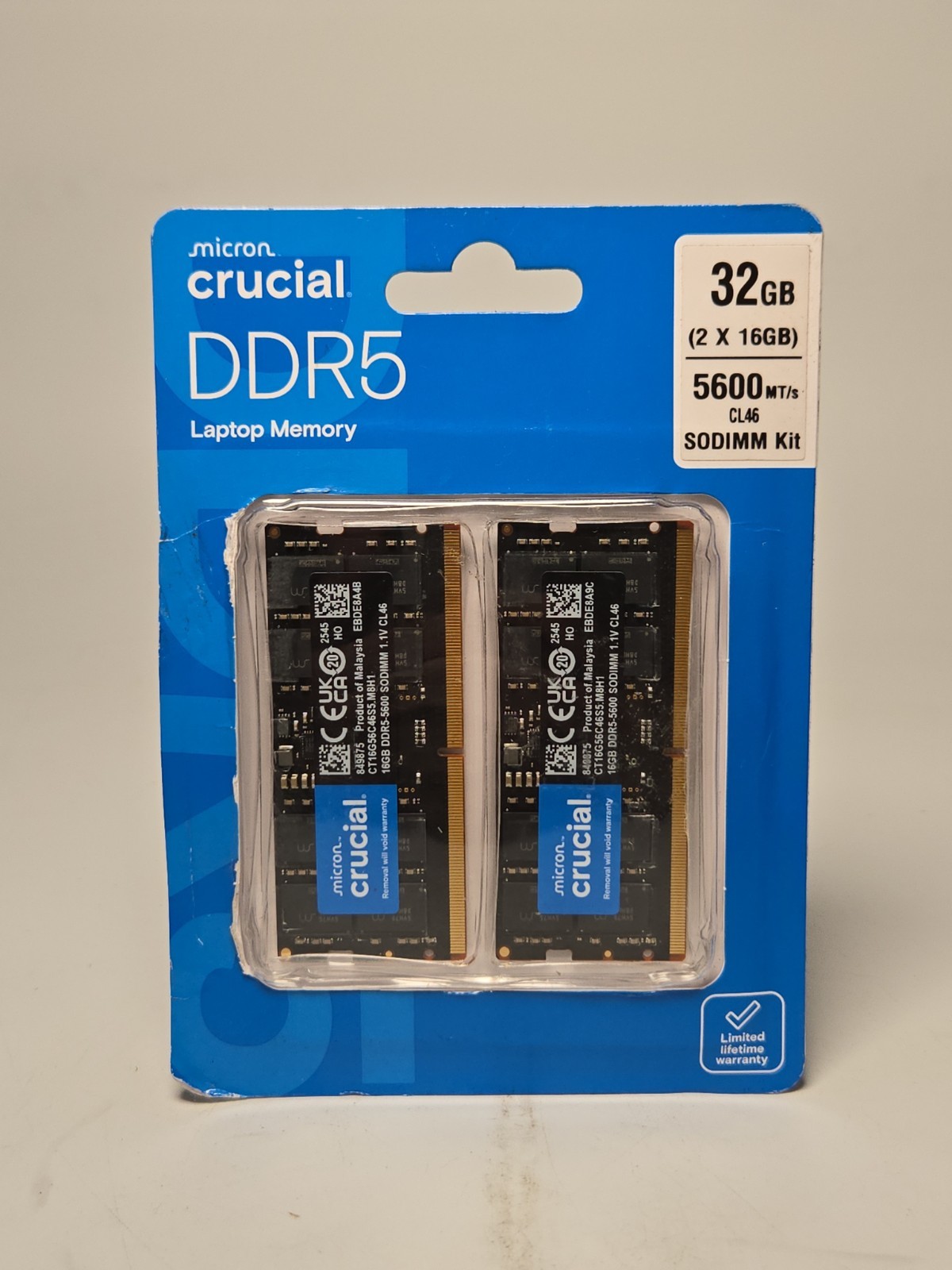 Crucial Micron 32GB Kit (2x16GB) DDR5 5600MHz SODIMM Laptop Memory