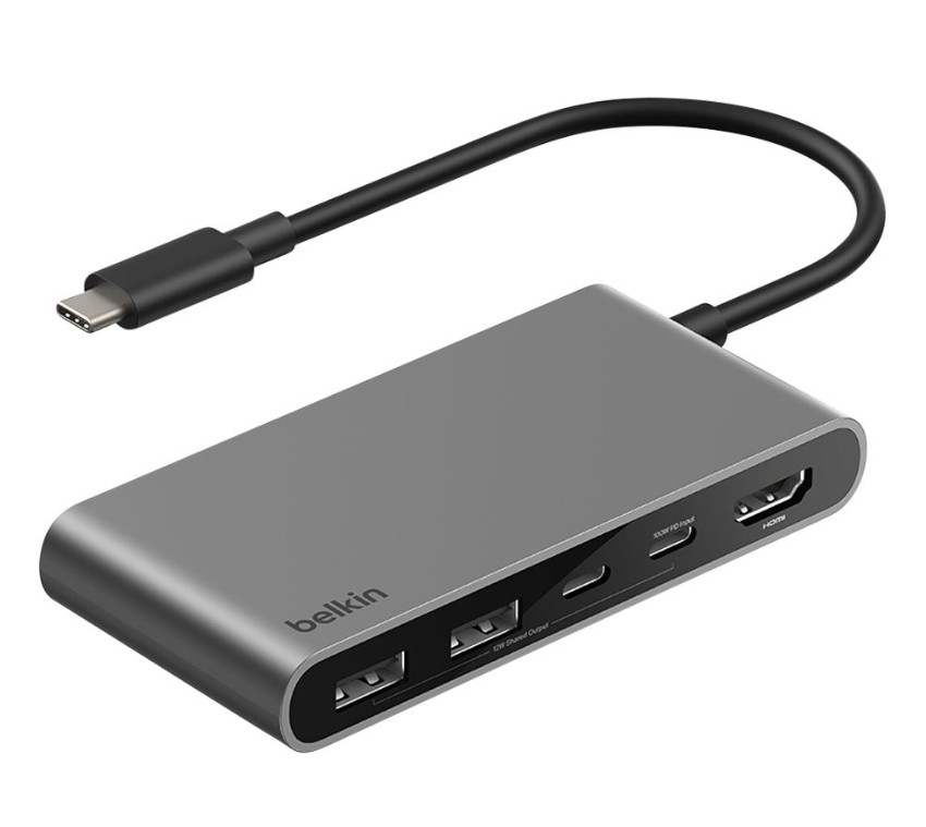 Belkin Connect 5-Port USB-C Hub with Dual USB-C Ports - Gray - In Box VG
