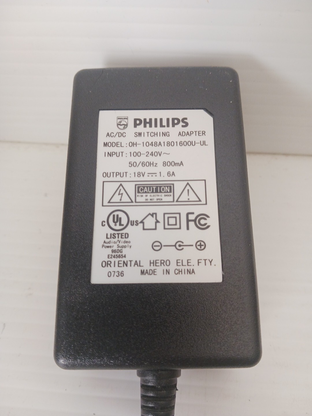 Philips OEM H-1048A1801600U-UL AC/DC Switching Adapter 18V/1.6A *Tested