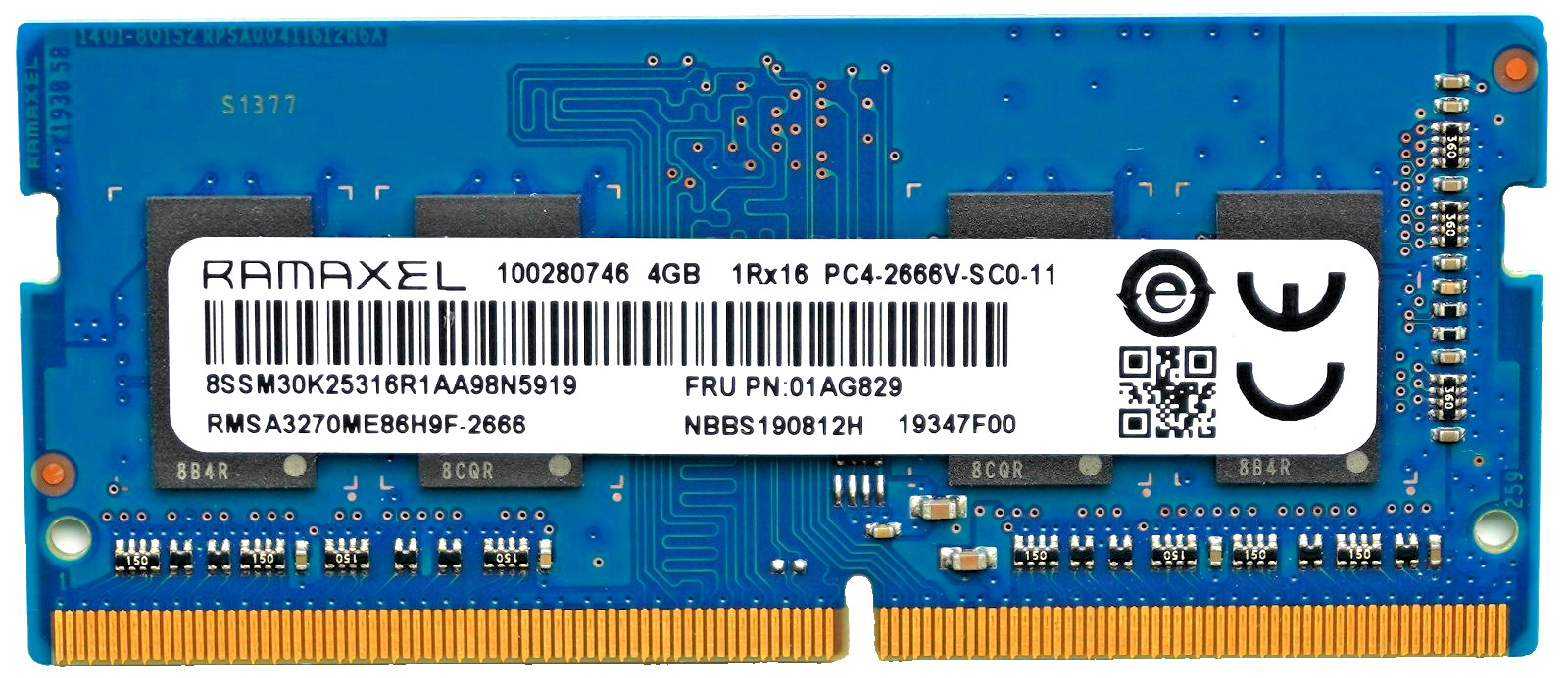 RMSA3270ME86H9F / 01AG829 For Ramaxel 4GB 1Rx16 PC4-2666V-SCO-11 Laptop Memory