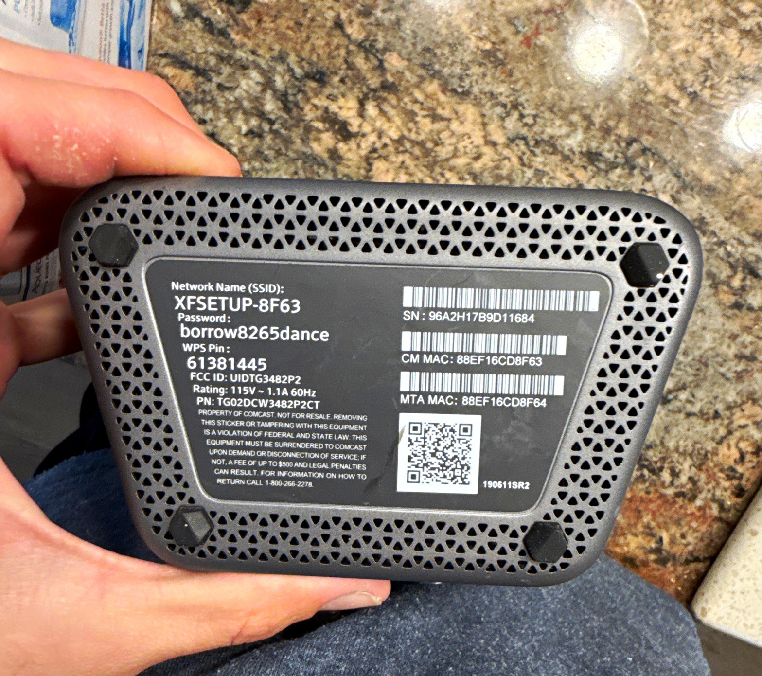 XFINITY TG02DCW3482P2CT Cable Modem Router Combo 1.1Gbps 2-Port WPS Black